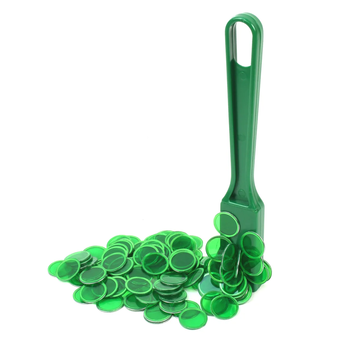 100 Clear Green 3/4" Magnetic Bingo Chips Wand Plastic Hard Card Game Markers