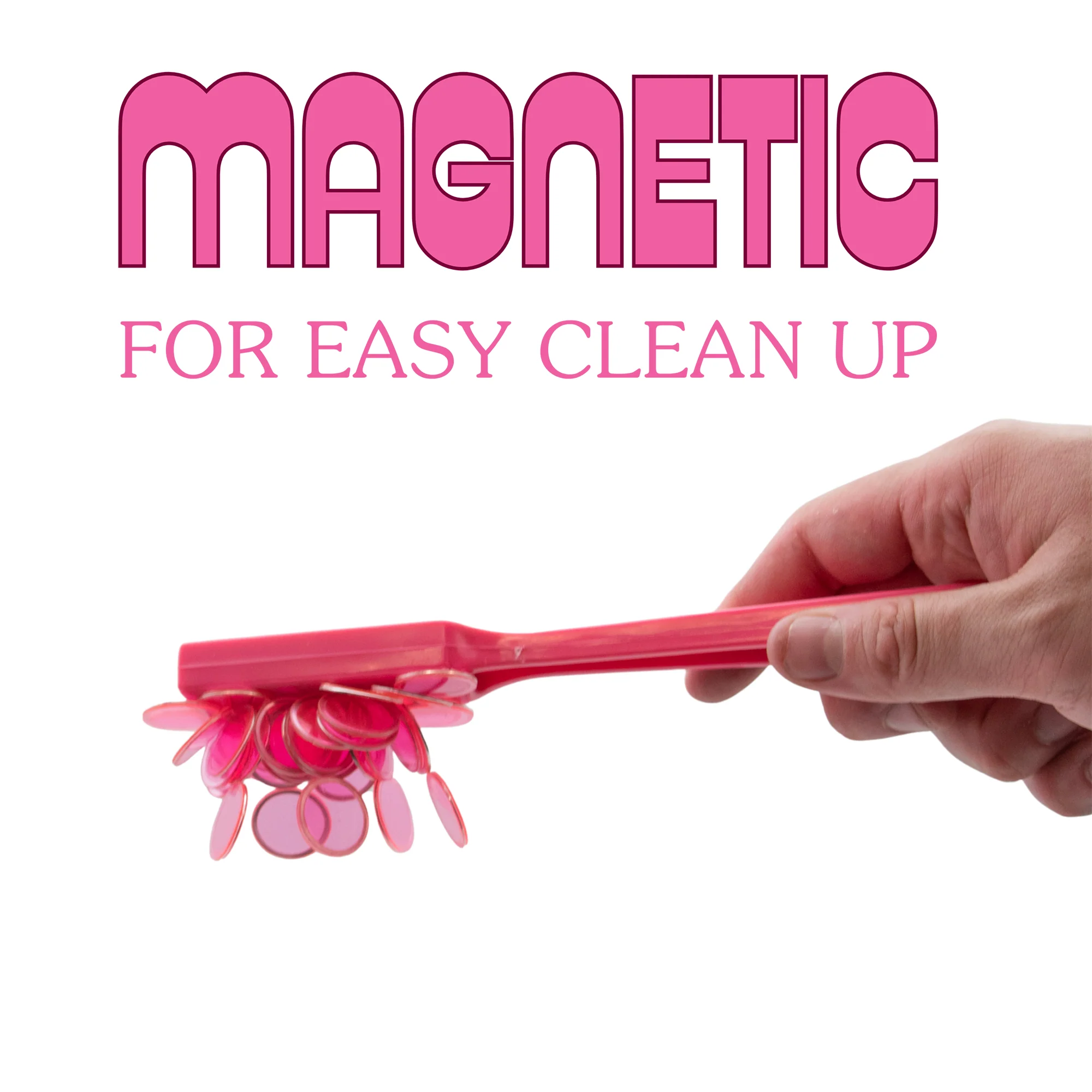 100 Clear Pink 3/4" Plastic Bingo Chips Magnetic Wand Hard Card Game Markers Set - Image 3