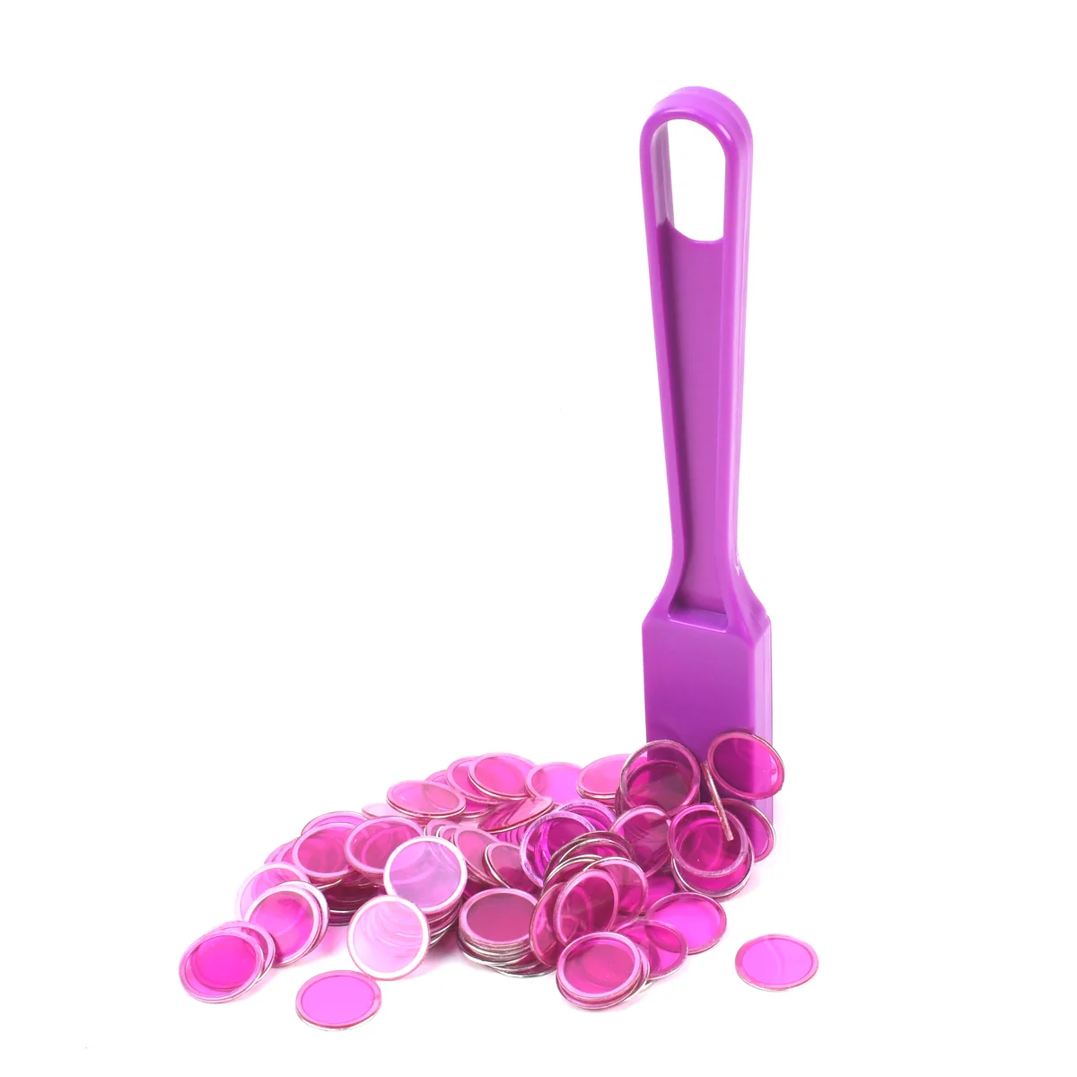 100 Clear Purple 3/4" Plastic Bingo Chips Magnetic Wand Hard Card Game Markers