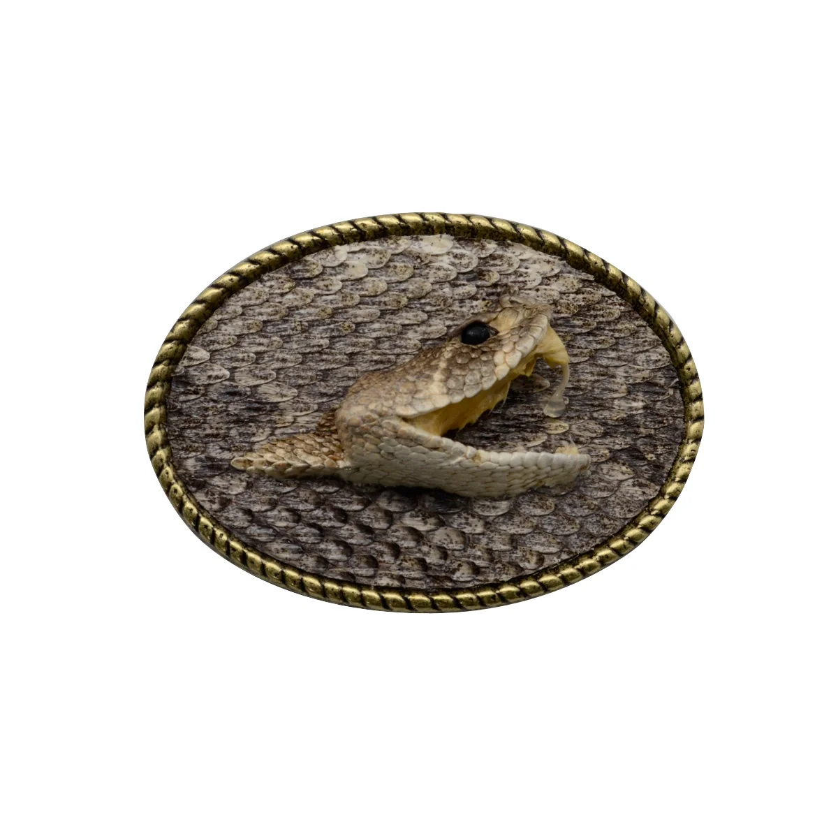 100% Real Eastern Diamondback Rattlesnake Head Hook&Loop Men's Belt Buckle