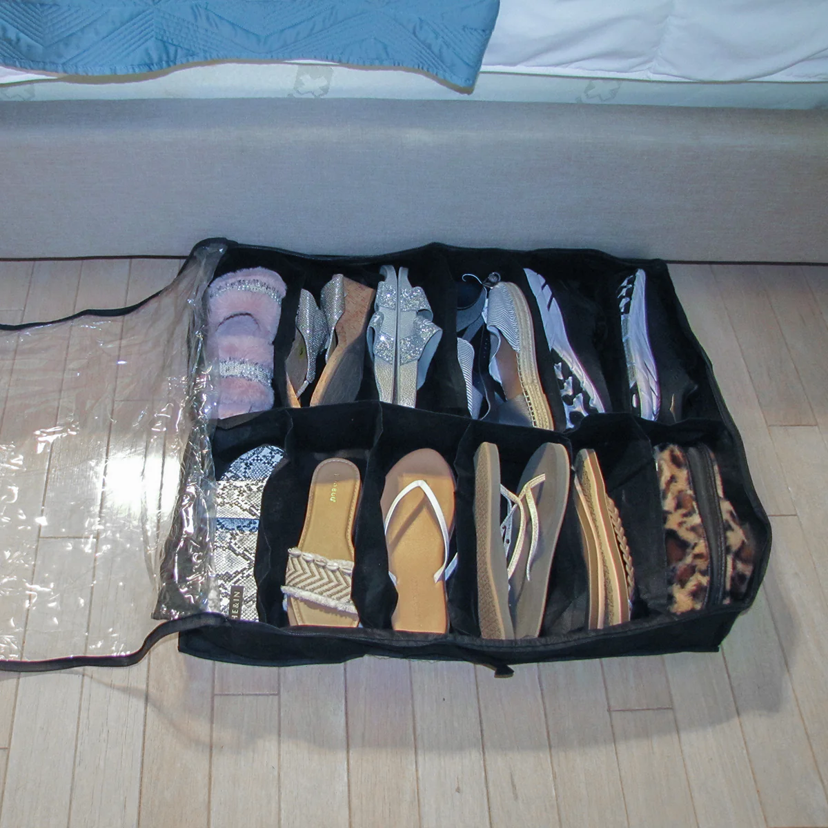12 Pair Clear Pull Shoe Under Bed Storage Bag Container Closet Floor Organizer - Image 4