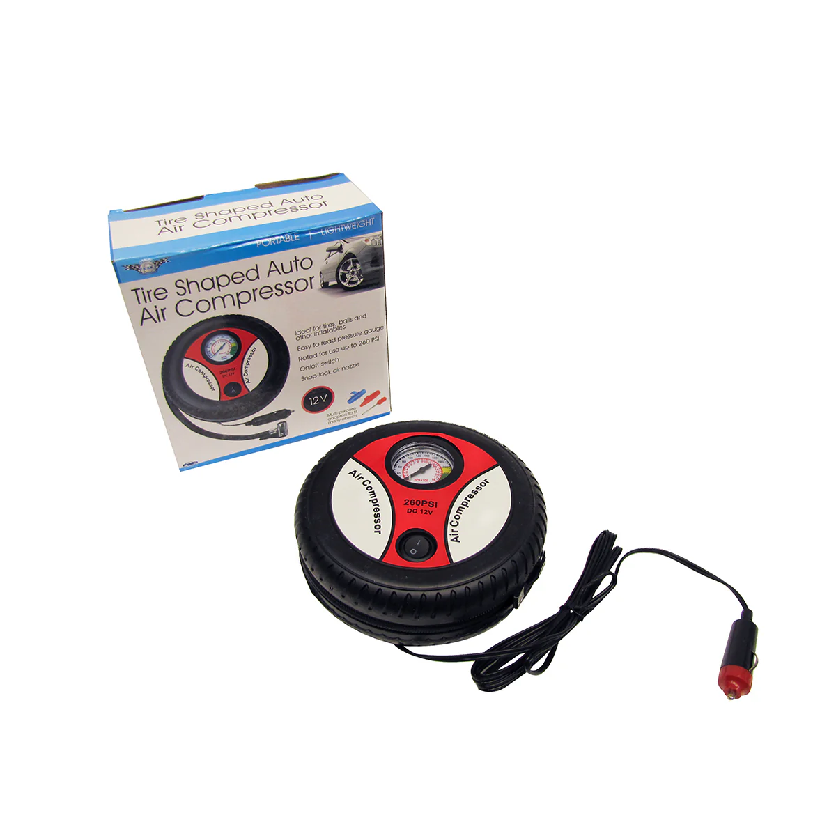 12V Wheel Shaped Car Truck Portable Air Compressor Vehicle Tire Inflator Pump - Image 2