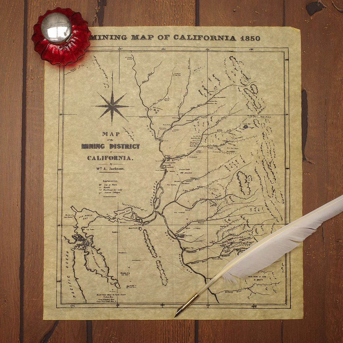 1850 California Mining Map Parchment Paper Poster Gold Rush Home Decor Wall Art - Image 2
