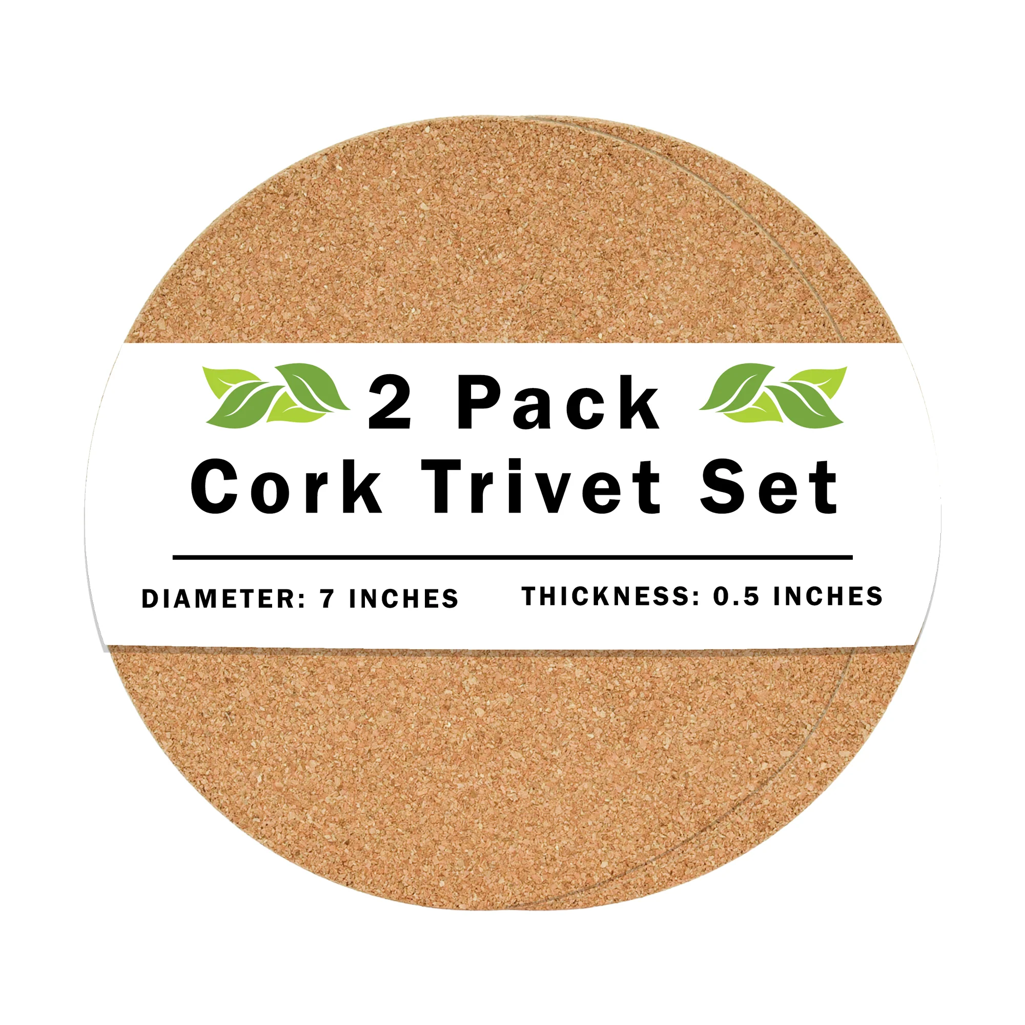 2 Pack Heat Resistant Circle Cork Pads Round Non-Slip Oven Trivet Hot Pan Holder
