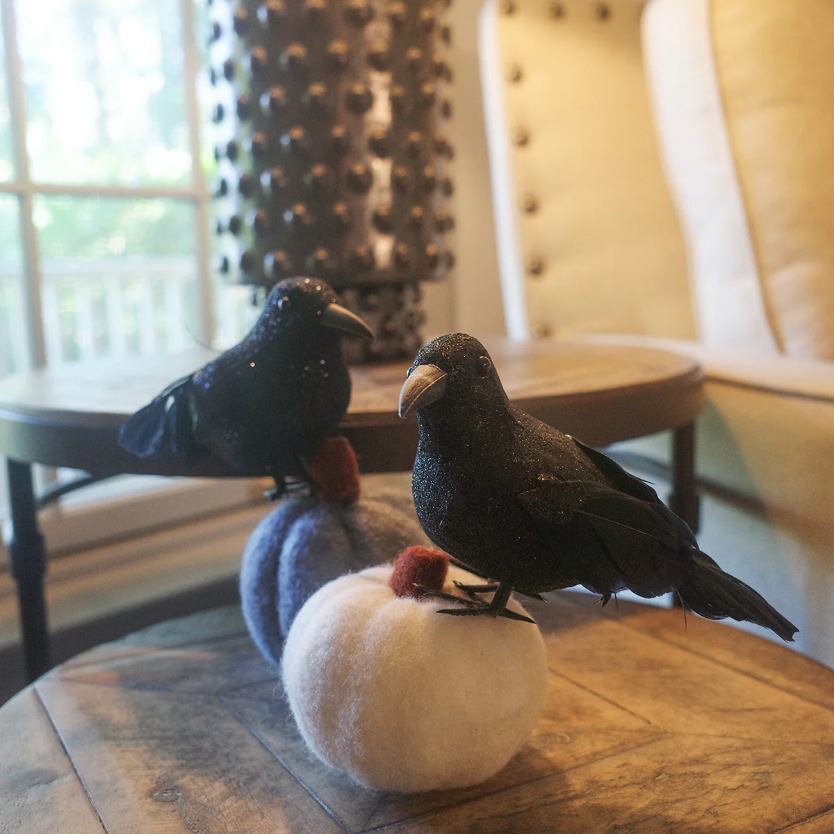 2 Piece Glitter Black Crows Halloween Raven Accessory Movie Prop Indoor Decor - Image 5