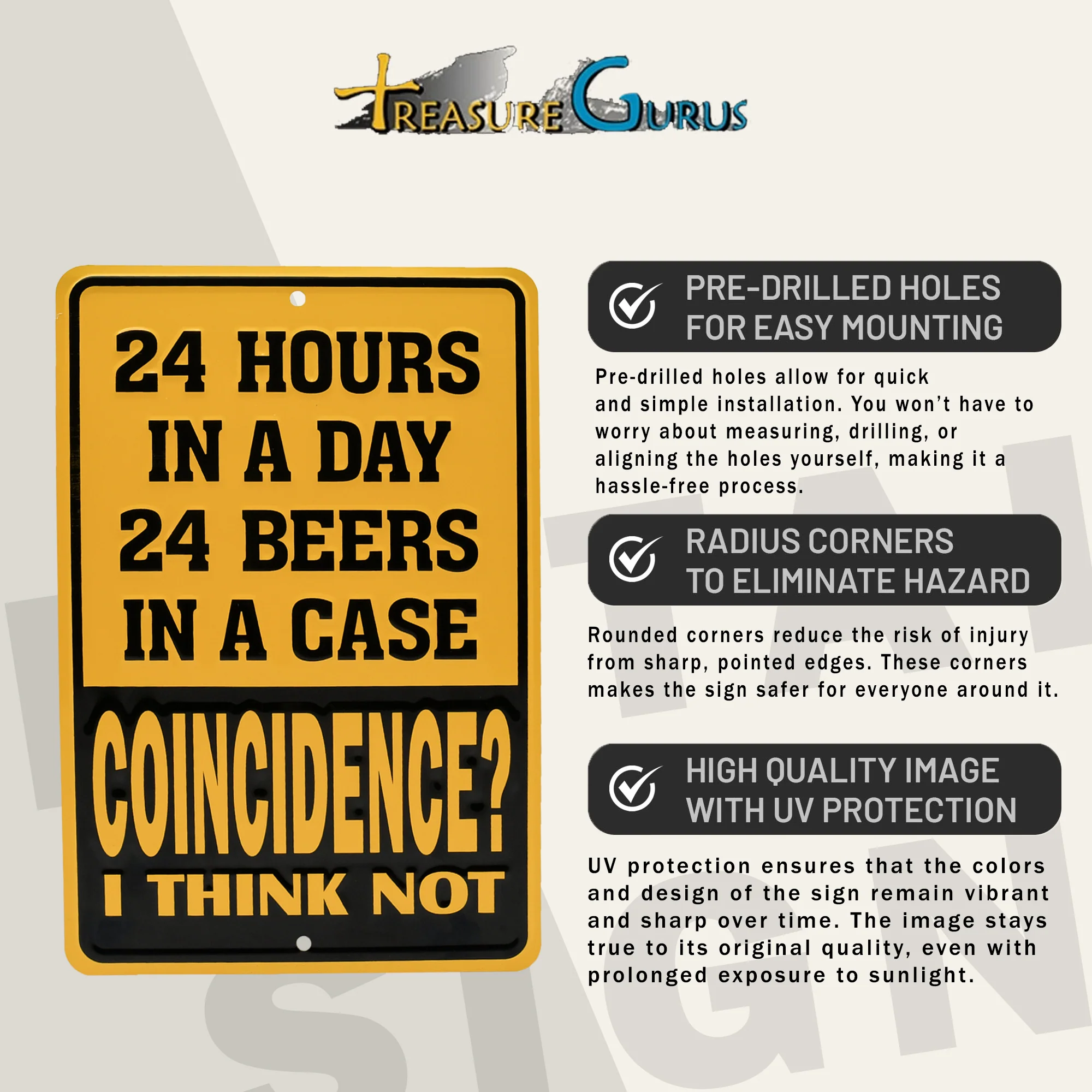 Metal Wall Art 24 Hours In A Day Funny Beer Wall Sign Garage Man Cave Room Decor - Image 3