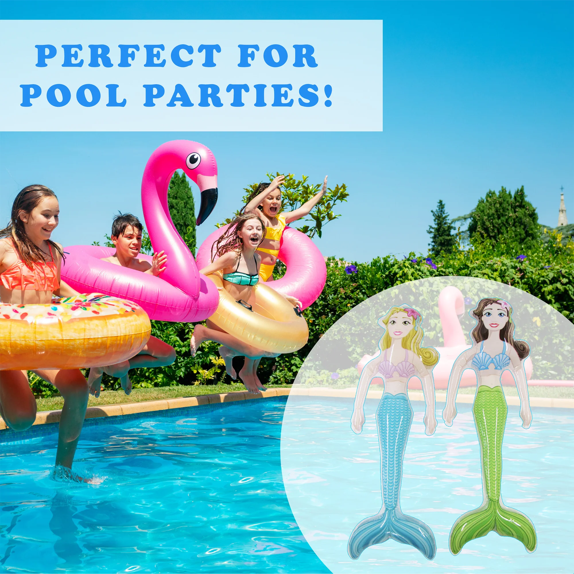 2pc Inflatable Mermaid Pool Float Water Floatie Kids Toy Birthday Party Decor - Image 3
