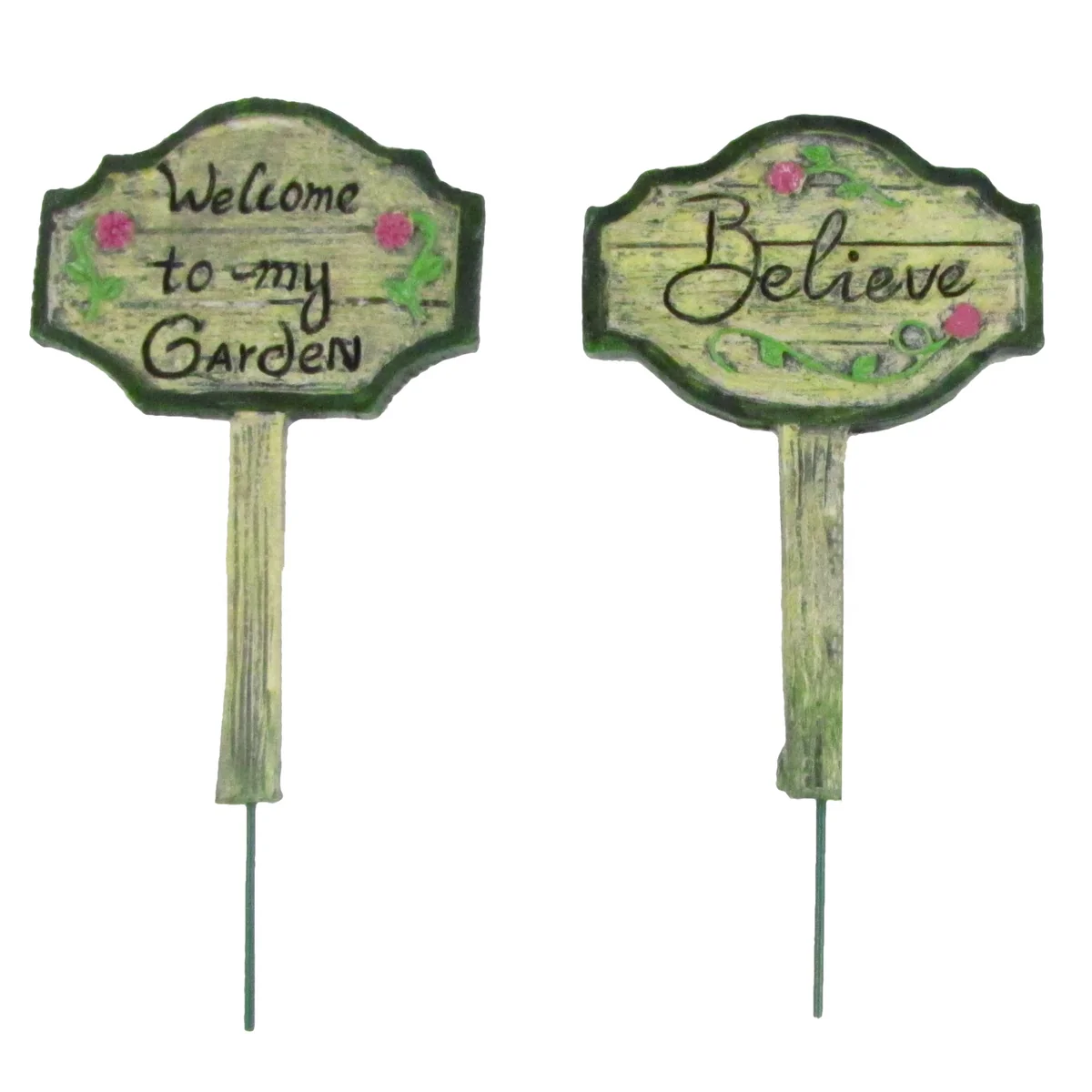 2pc Mini Welcome Believe Yard Sign Set Fairy Garden Accessory Dollhouse Decor - Image 5