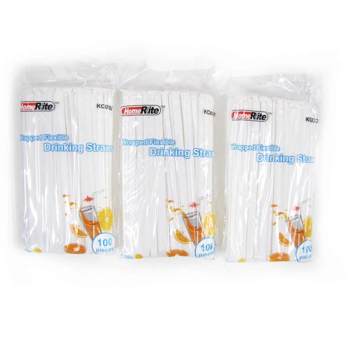 300 Individually Wrapped Flexible Plastic Drinking Straws Bendable Party Supply