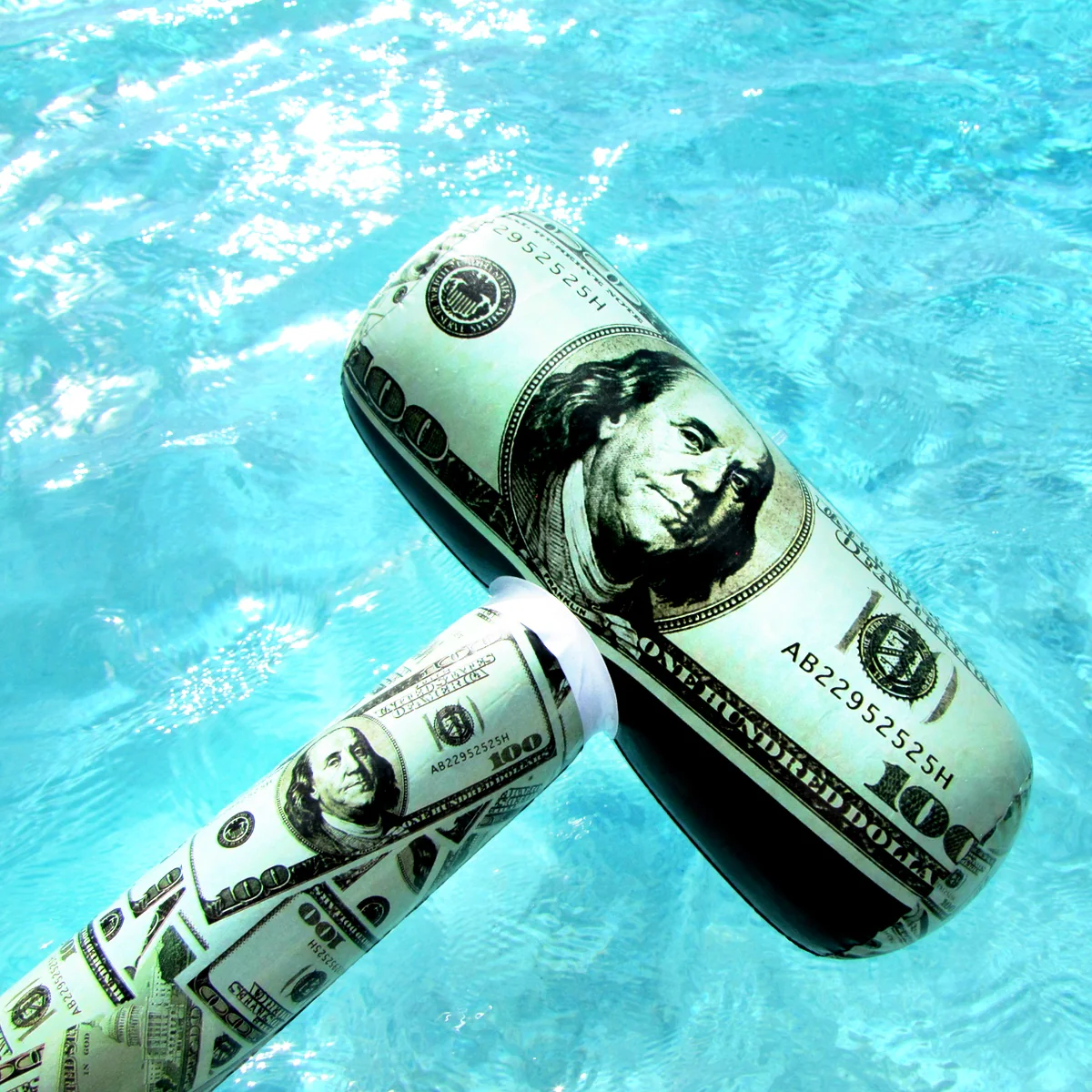 31" Inflatable $100 Dollar Bill Mallet Swim Pool Water Float Blow Toy Floatie - Image 3