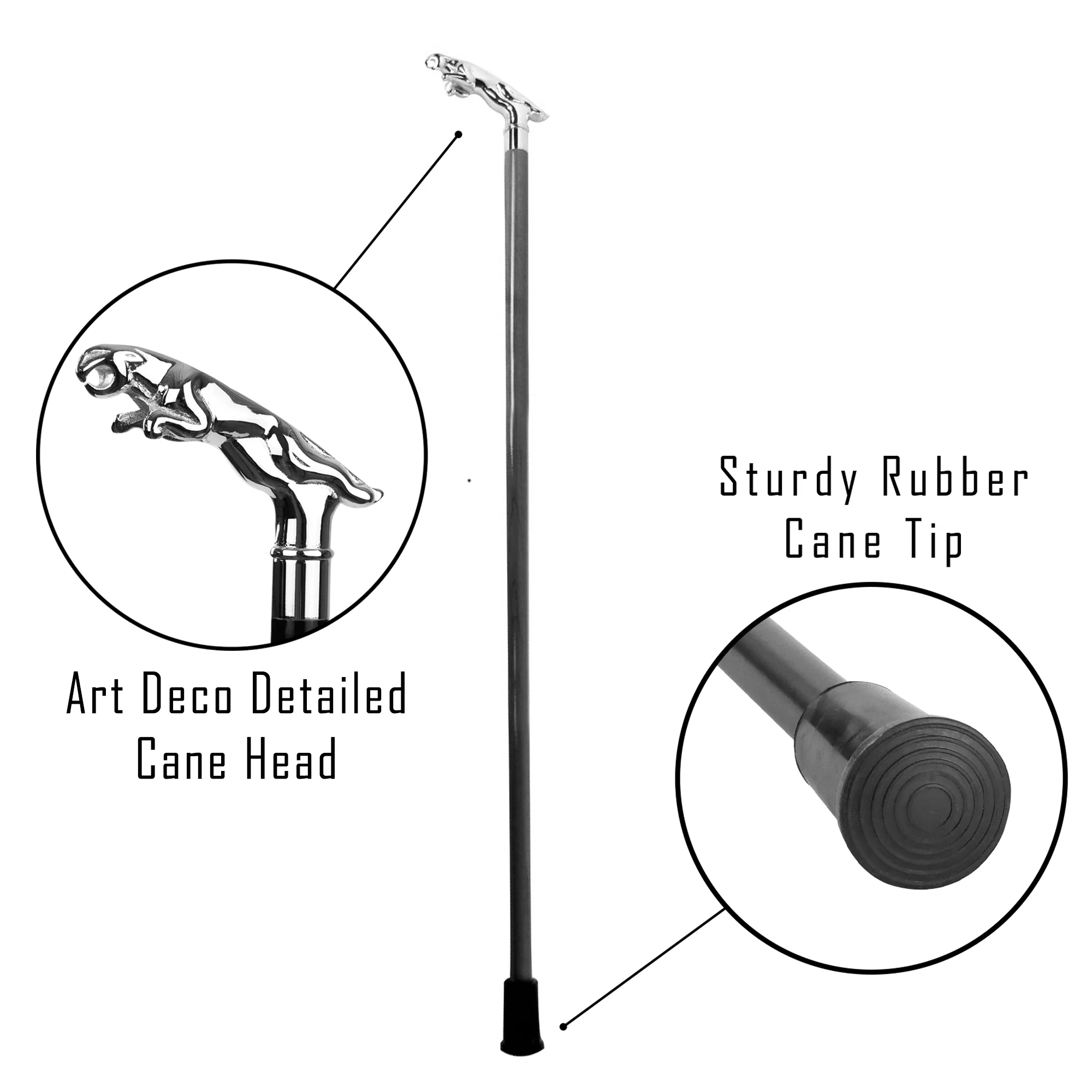 36" Chrome Jaguar Cane Solid Silver Handle Wood Shaft Sturdy Walking Stick Canes - Image 3