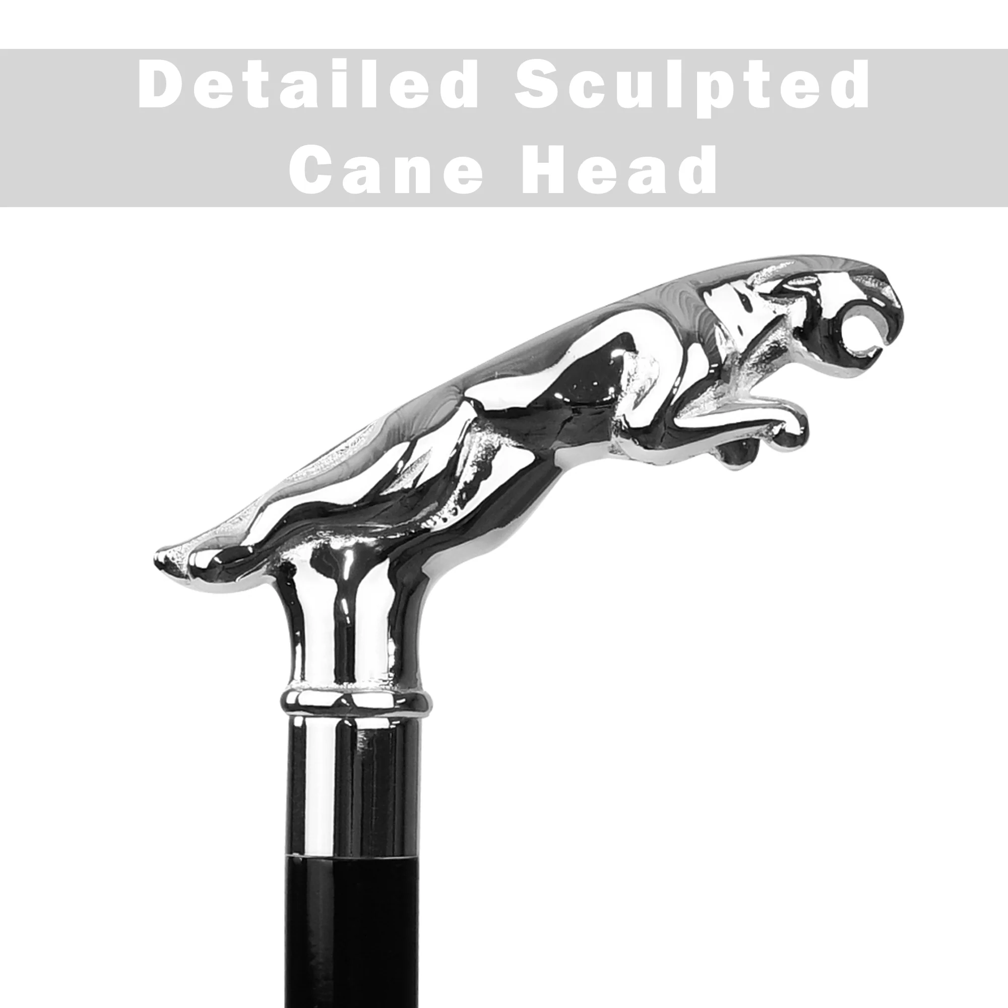 36" Chrome Jaguar Cane Solid Silver Handle Wood Shaft Sturdy Walking Stick Canes - Image 6