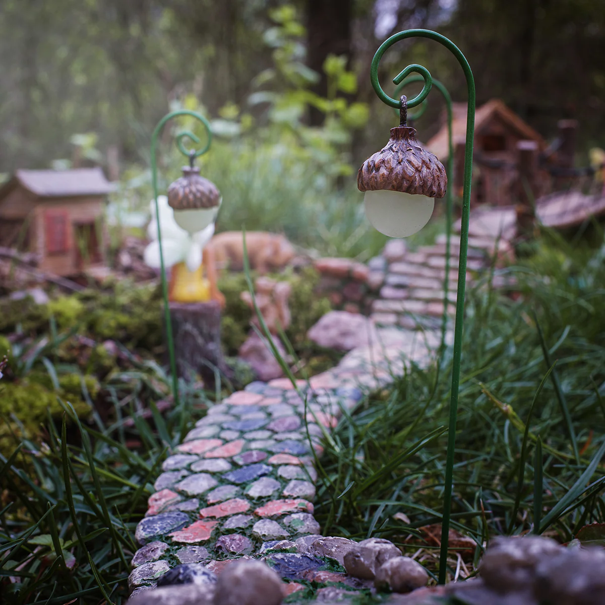 3pc Mini Glow Dark Acorn Lamp Outdoor Fairy Garden Solar Lantern Dollhouse Decor - Image 3