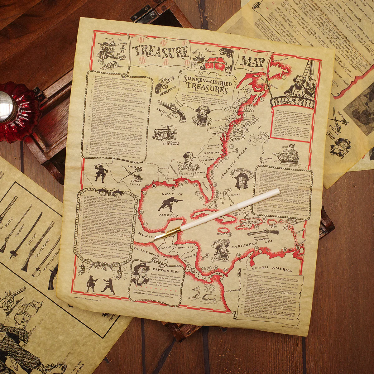 4 Pirate Wall Art Posters Treasure Chest Map Weapons Pistol Sword Gun Home Decor - Image 4