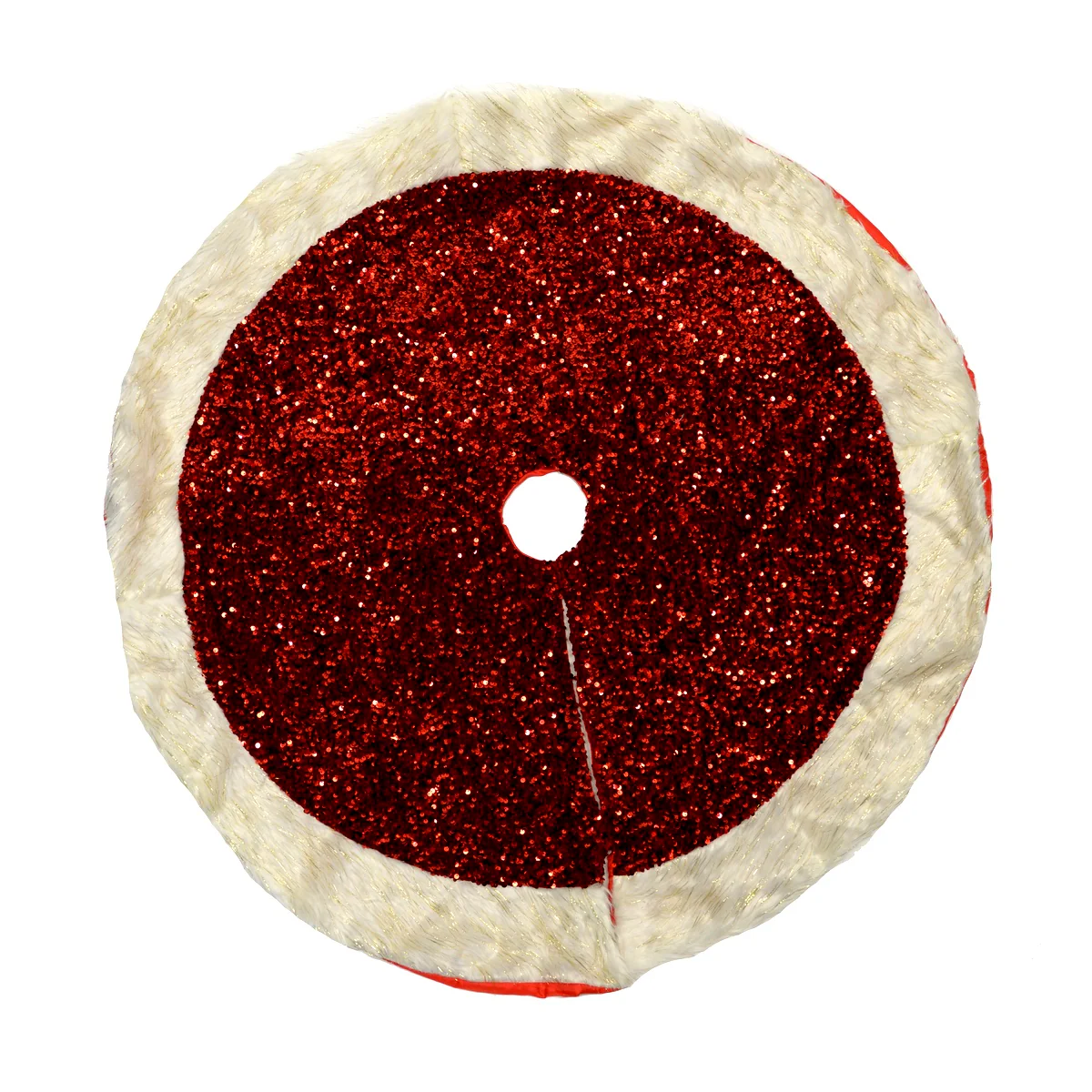 42" Red Sequin Tinsel Faux Fur Soft Christmas Tree Skirt Xmas Holiday Home Decor
