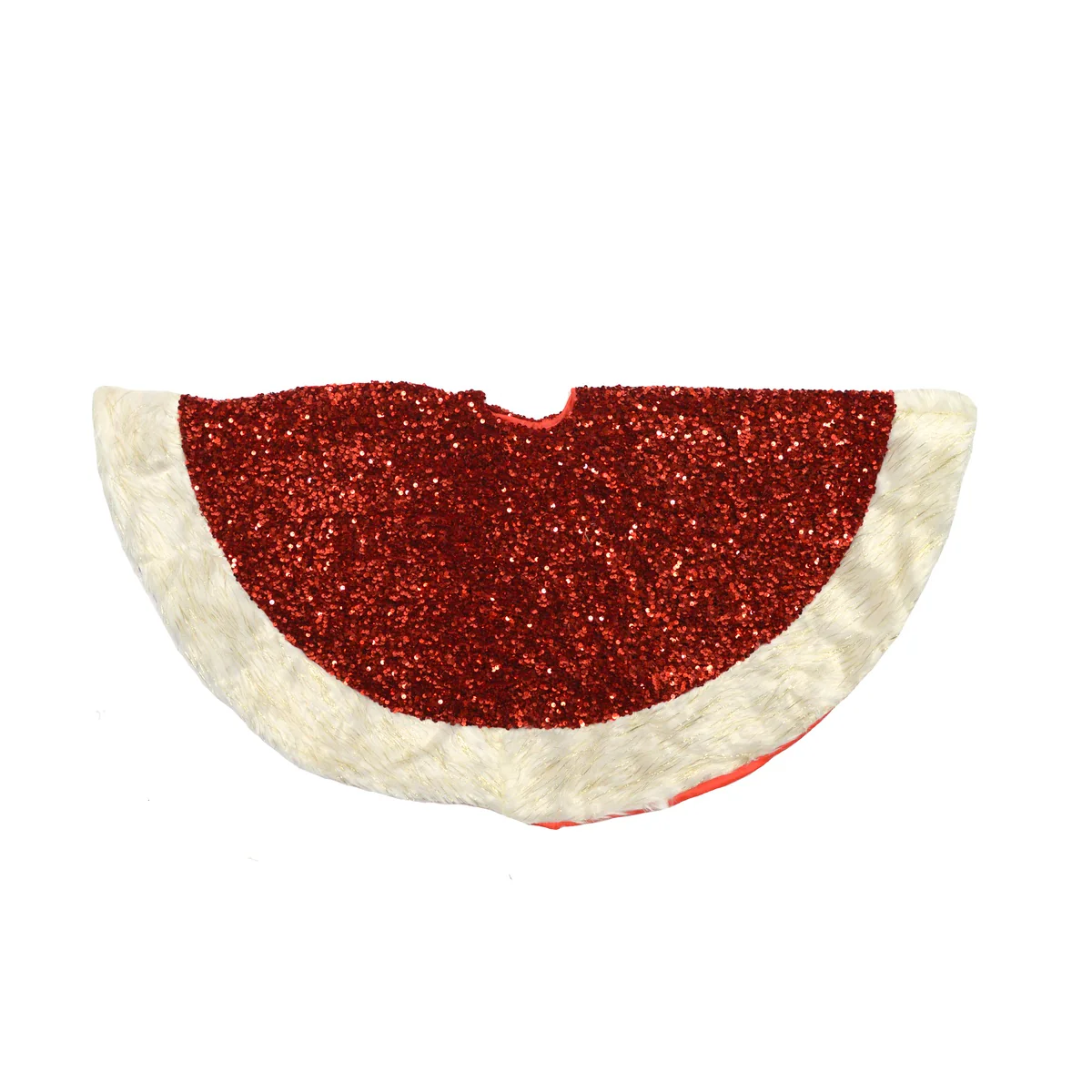 42" Red Sequin Tinsel Faux Fur Soft Christmas Tree Skirt Xmas Holiday Home Decor - Image 2