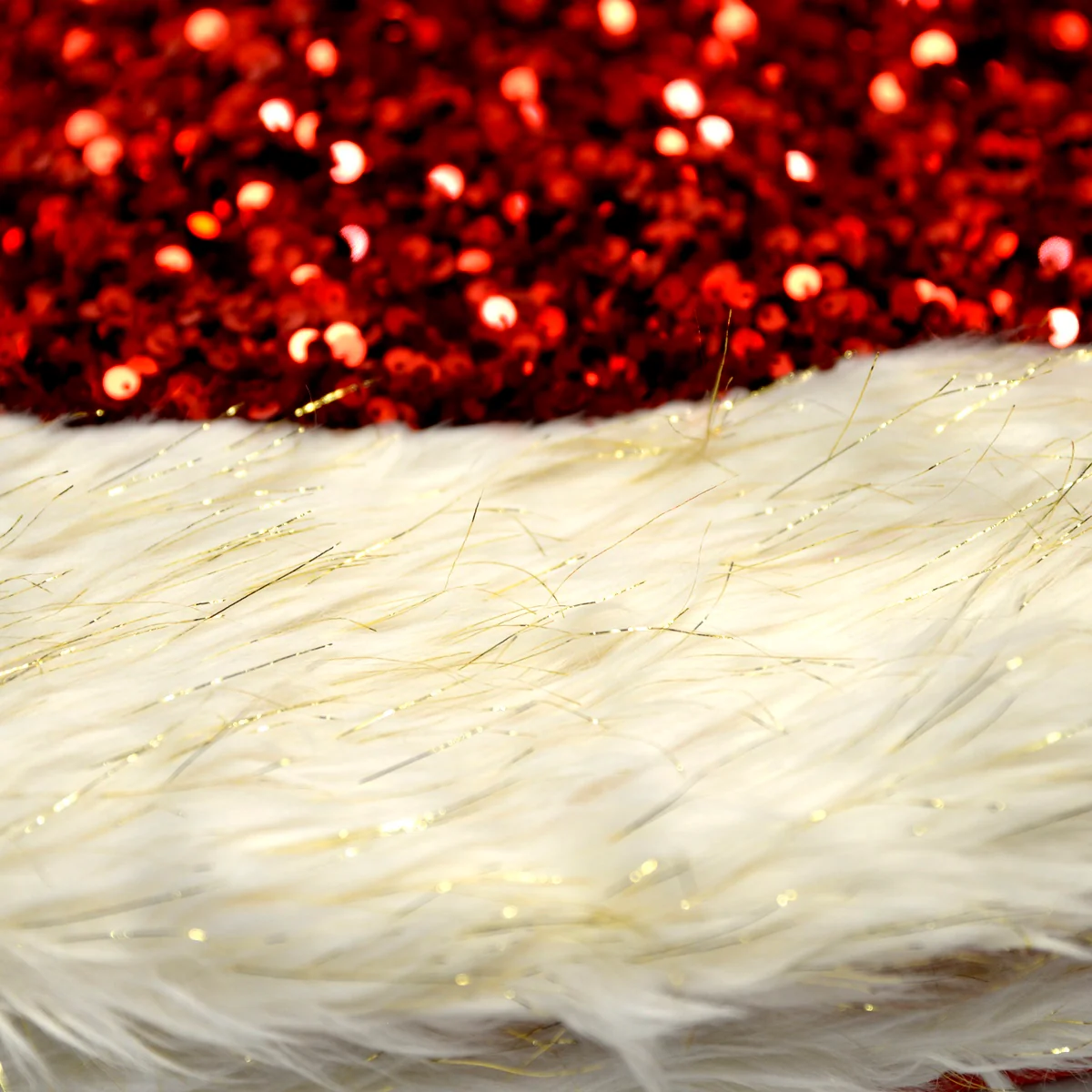 42" Red Sequin Tinsel Faux Fur Soft Christmas Tree Skirt Xmas Holiday Home Decor - Image 4