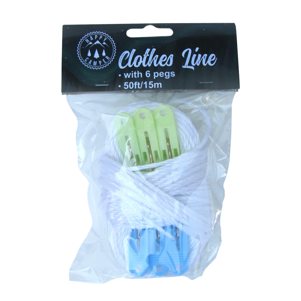 50ft Synthetic Outdoor Clothesline Laundry Clothes Dry Cord Line Clothespins Set