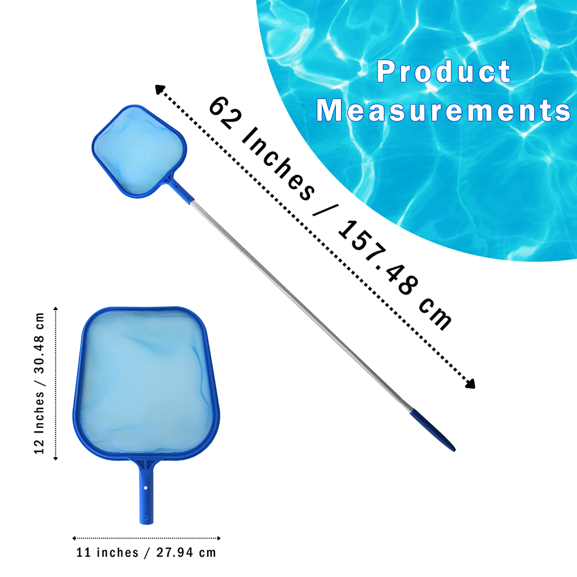 60" Swimming Pool Skimmer Net Pole Large Strainer Mesh Cleaning Tools Supplies - Image 2