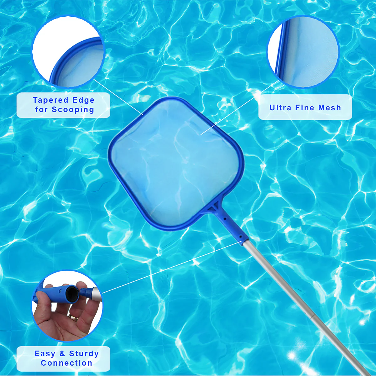 60" Swimming Pool Skimmer Net Pole Large Strainer Mesh Cleaning Tools Supplies - Image 3