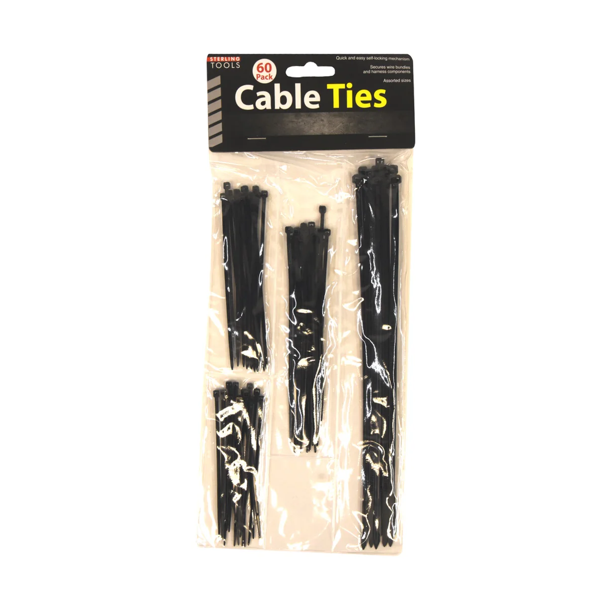 60pc Assort Size Black Nylon Zip Tie Down Set Plastic Cable Fasteners Wire Strap