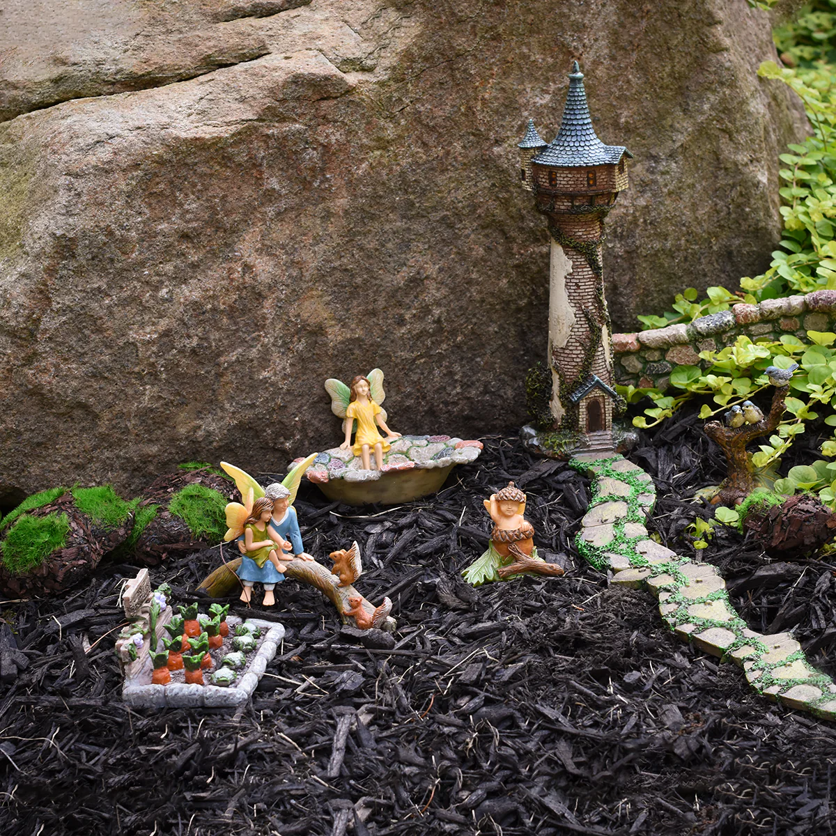 6pc Mini Wood Moss Rock Boulders Outdoor Fairy Garden Terrarium Landscape Decor - Image 5