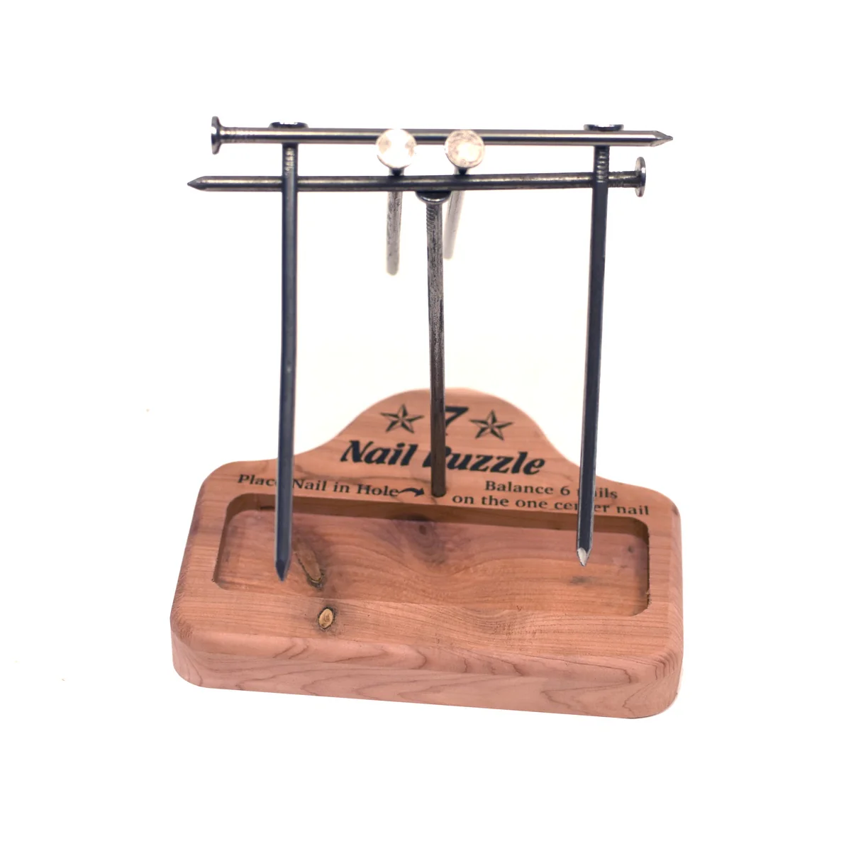 7 Nail Balance Puzzle Wood Block Game Pocket Brain Teaser IQ llusion Magic Trick - Image 3