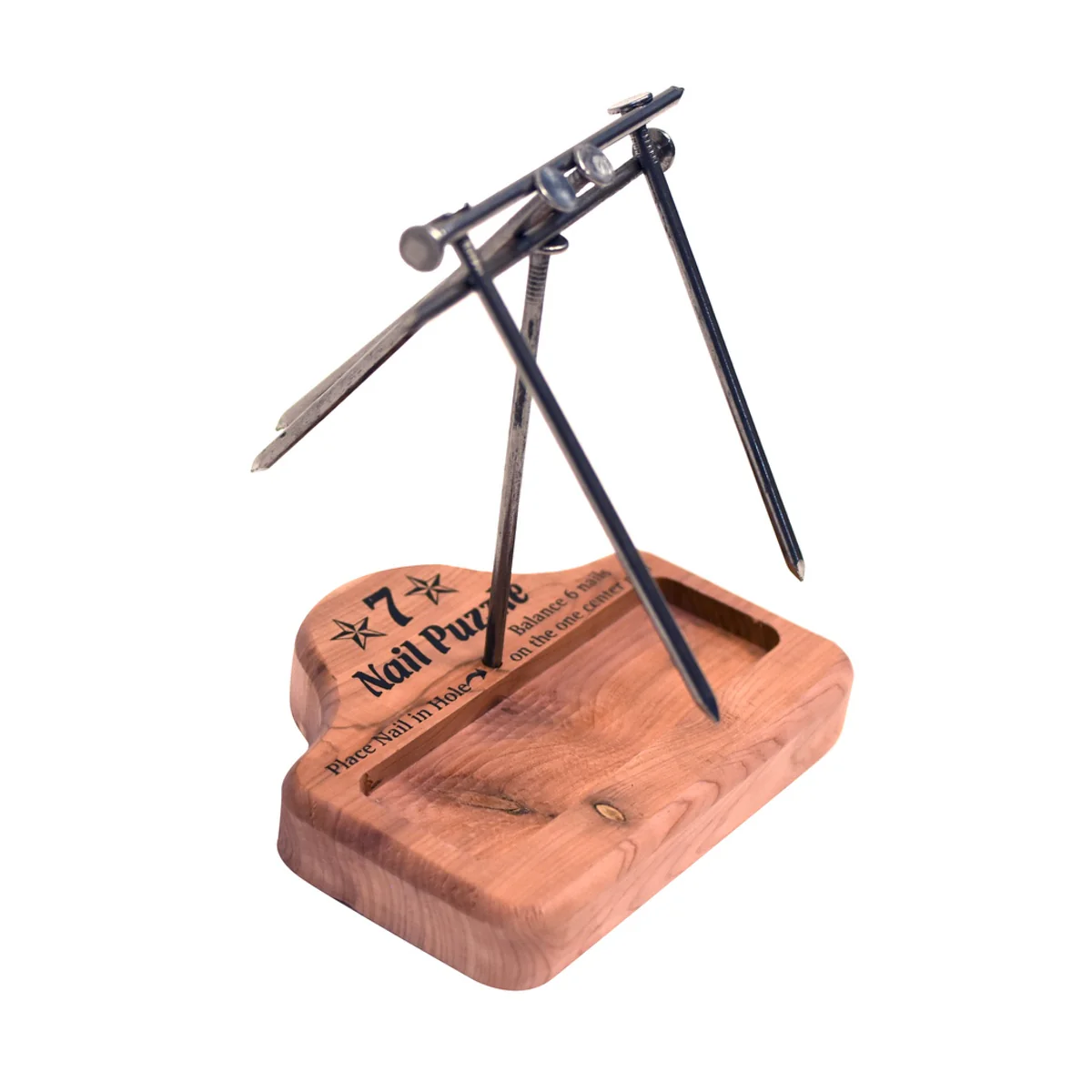 7 Nail Balance Puzzle Wood Block Game Pocket Brain Teaser IQ llusion Magic Trick - Image 4