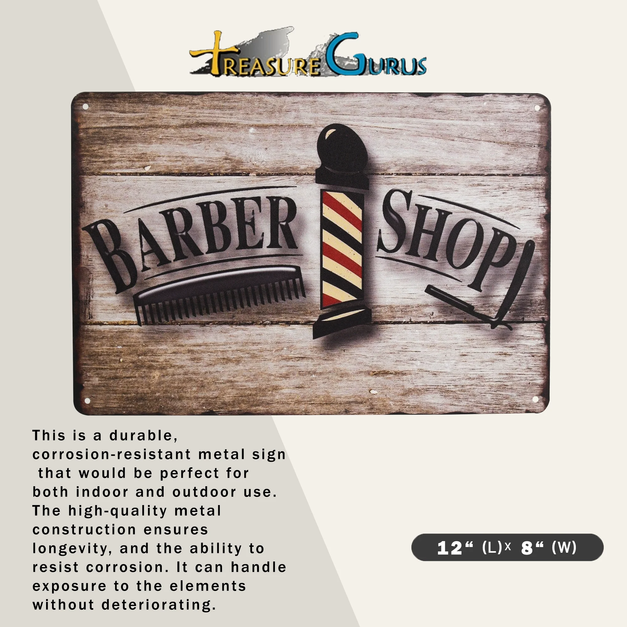 Tin Metal Wall Art Barber Shop Sign Barbershop, Salon Room Decorations Gifts Men - Image 2