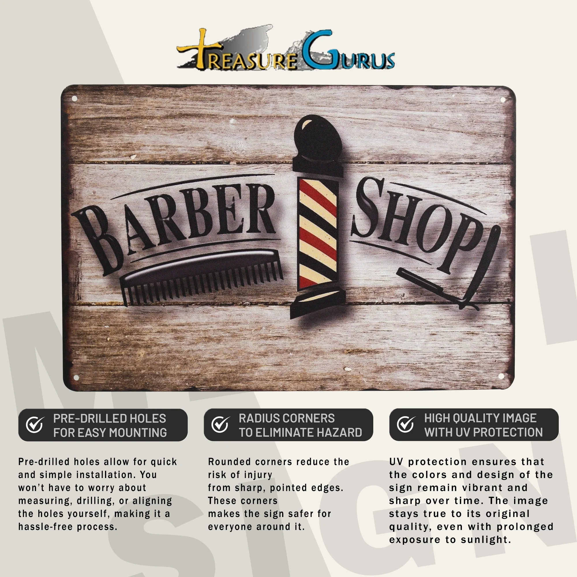 Tin Metal Wall Art Barber Shop Sign Barbershop, Salon Room Decorations Gifts Men - Image 3