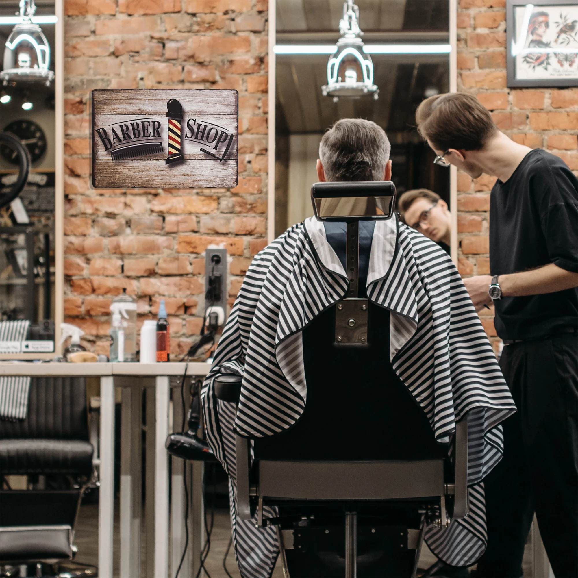 Tin Metal Wall Art Barber Shop Sign Barbershop, Salon Room Decorations Gifts Men - Image 9