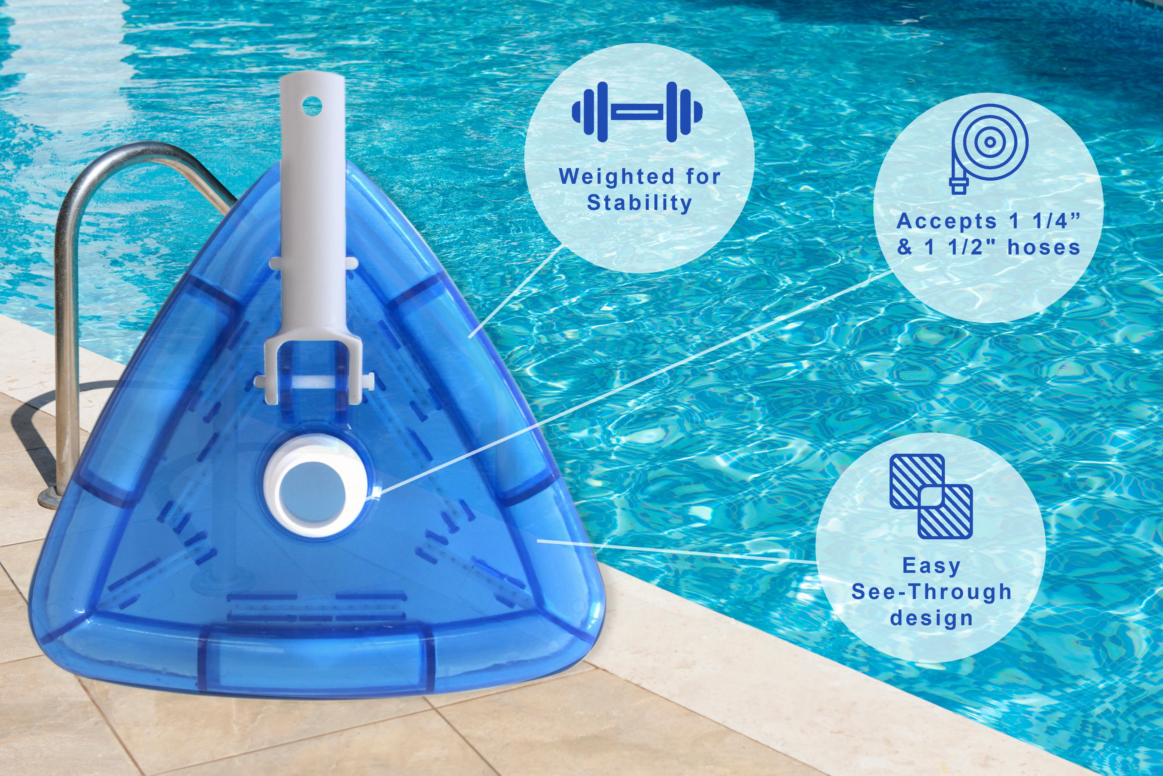 Pool Vacuum Cleaner Inground Ground Weighted Brush Head Swivel Hose Connector - Image 3