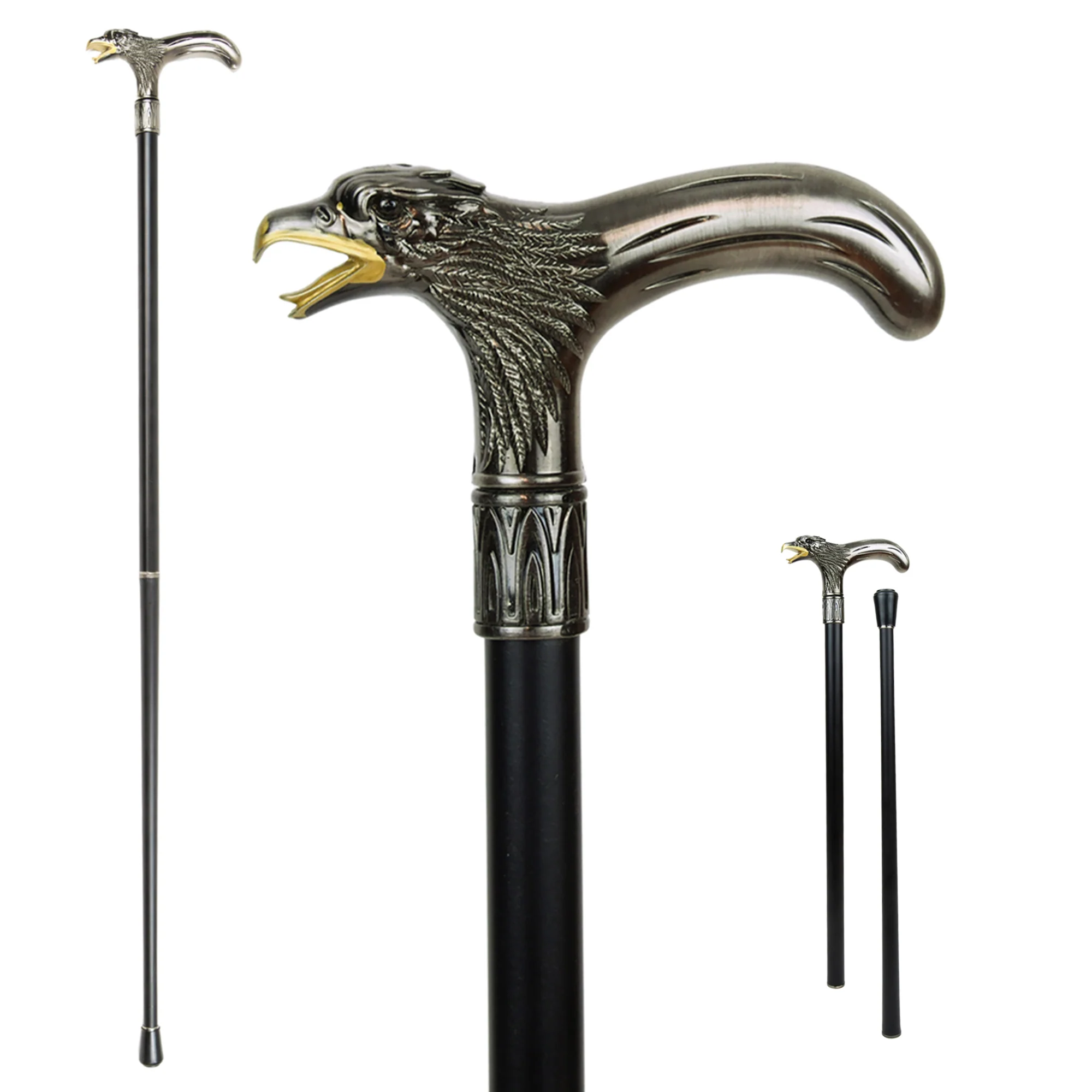 Travel Eagle Head Walking Stick 37" - Cane for Men, Seniors - 2pc Mobility Canes