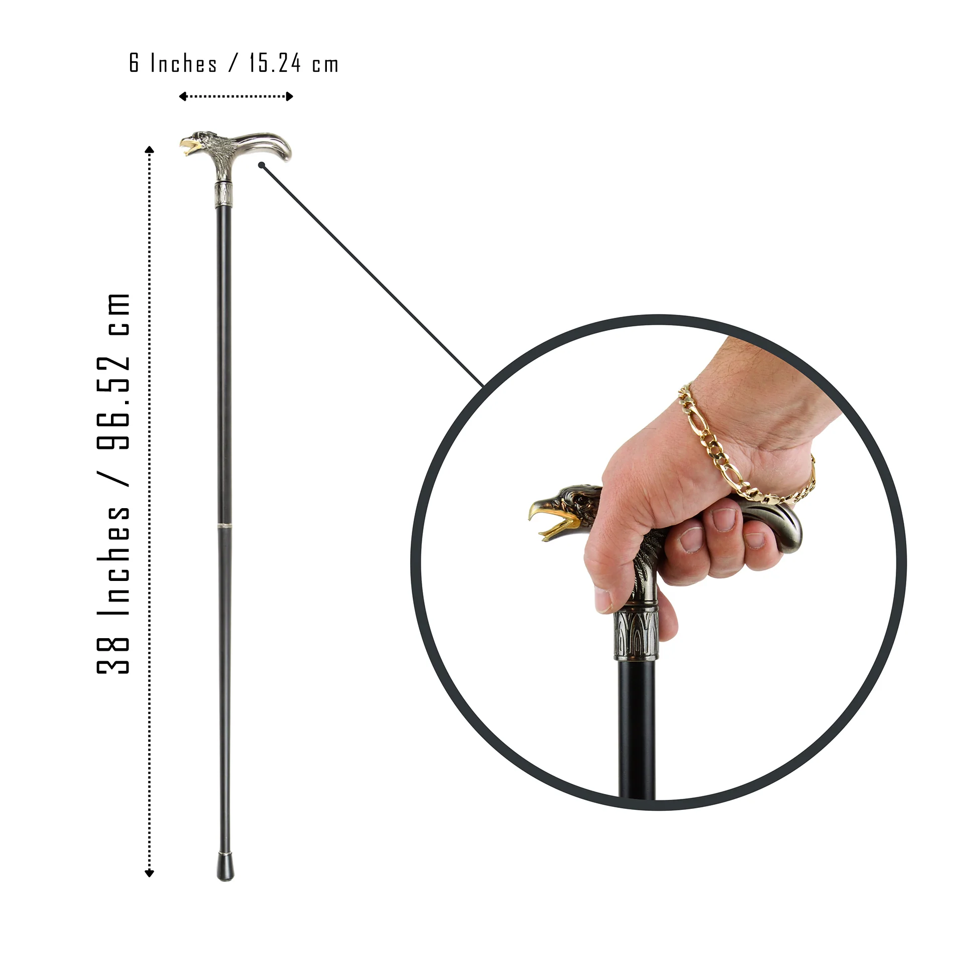 Travel Eagle Head Walking Stick 37" - Cane for Men, Seniors - 2pc Mobility Canes - Image 2