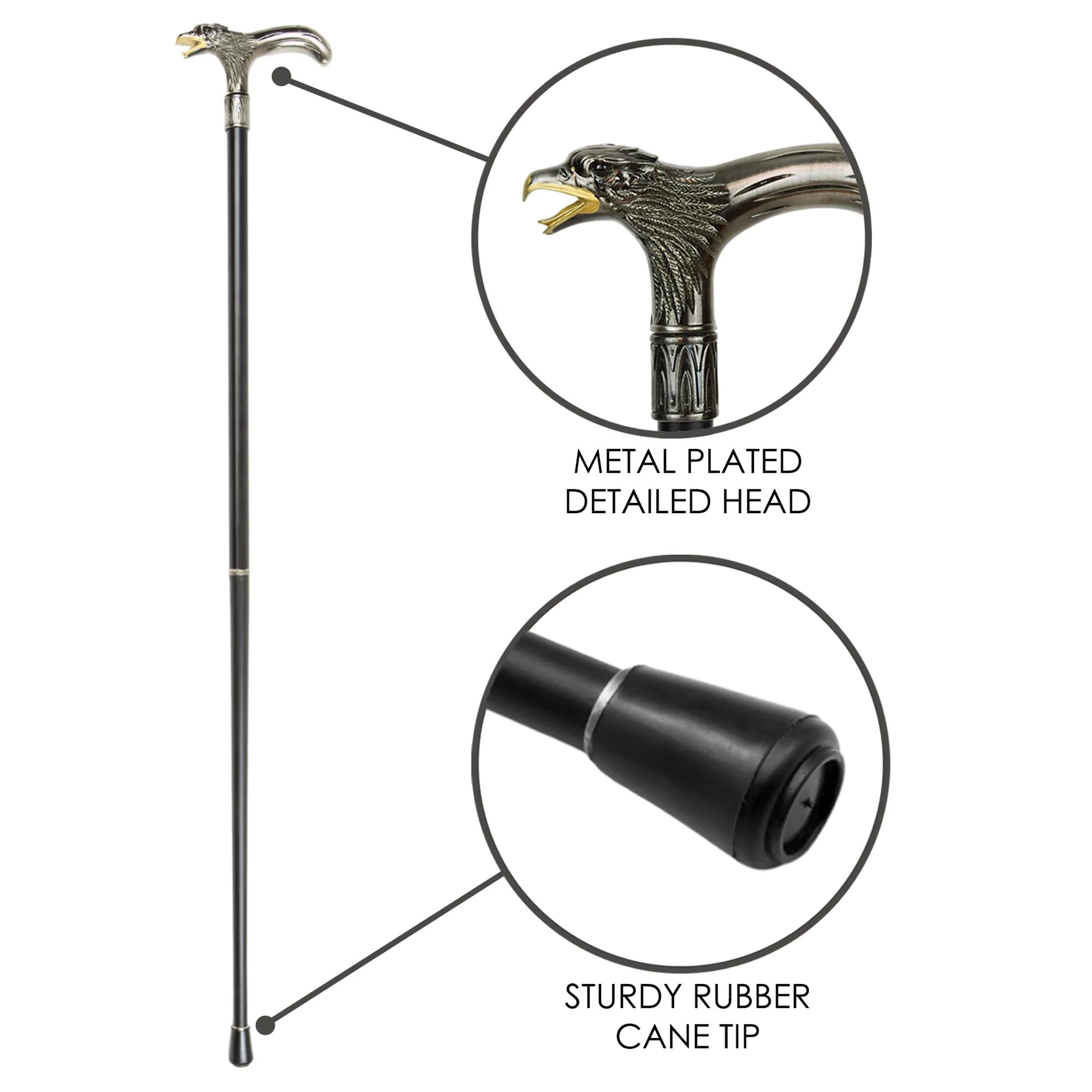 Travel Eagle Head Walking Stick 37" - Cane for Men, Seniors - 2pc Mobility Canes - Image 3