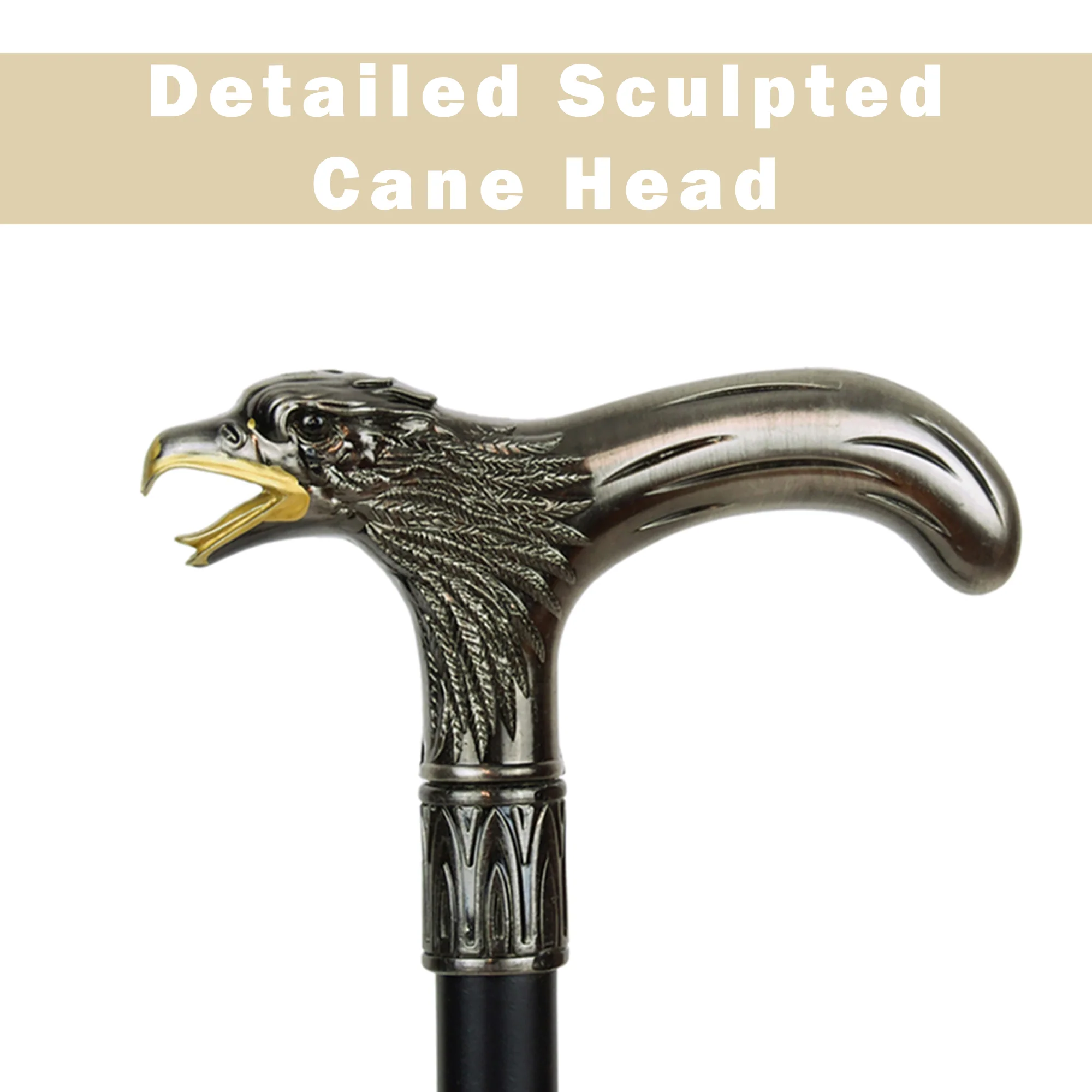 Travel Eagle Head Walking Stick 37" - Cane for Men, Seniors - 2pc Mobility Canes - Image 6