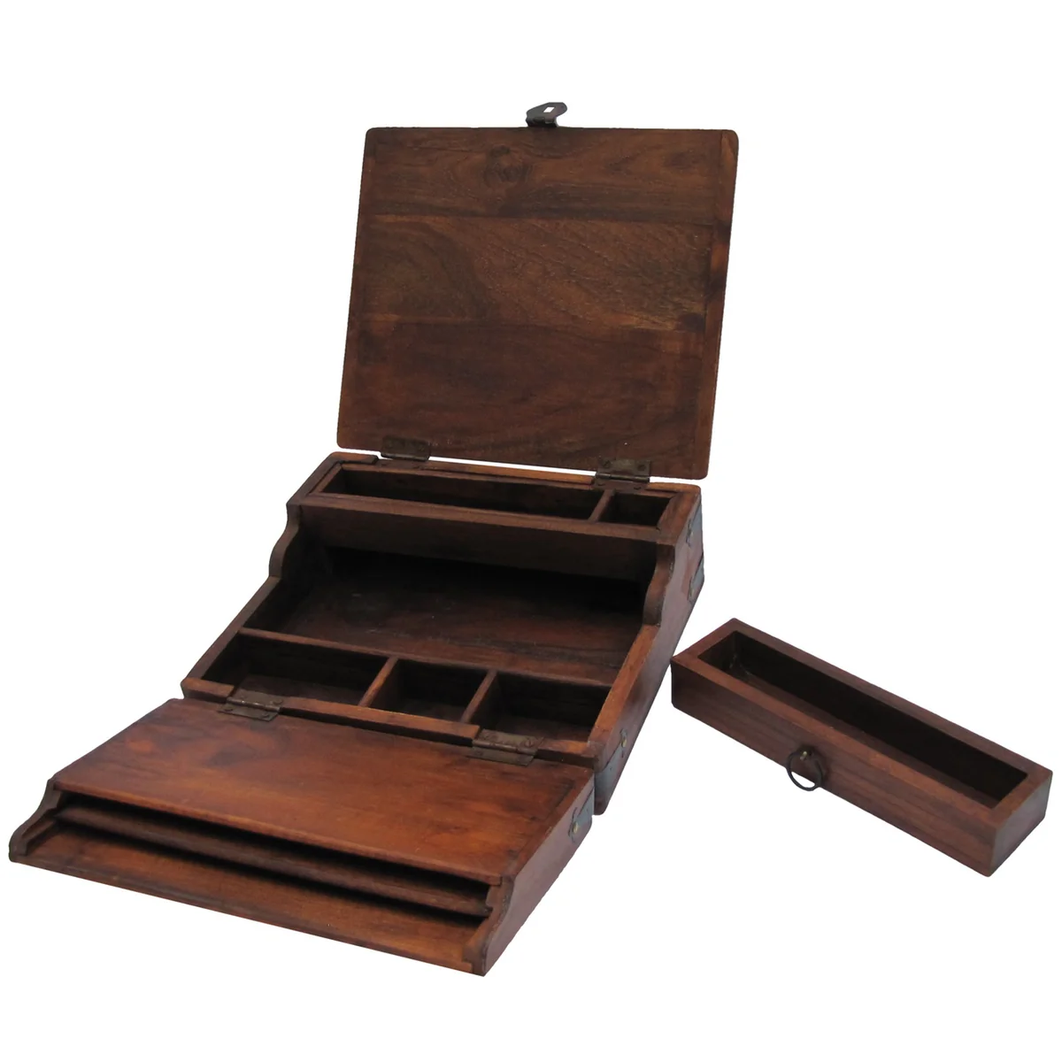 Antique Reproduction Folding Portable Wood Document Box - Image 2