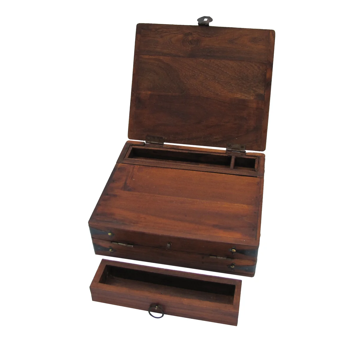 Antique Reproduction Folding Portable Wood Document Box - Image 3