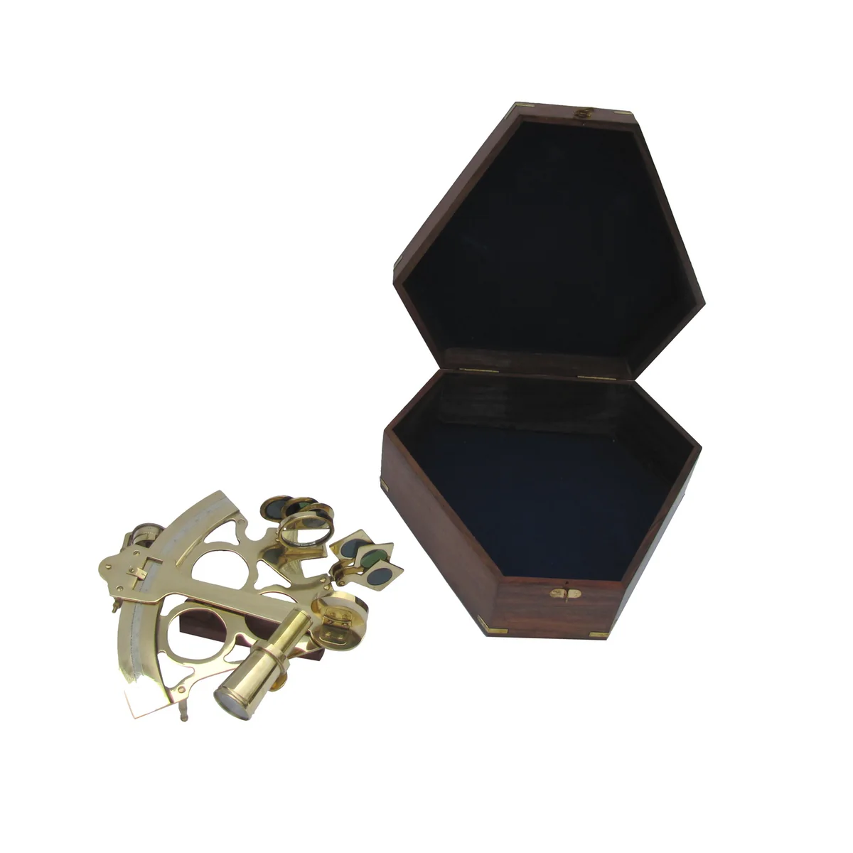 Antique Reproduction Maritime Navigation Sextant w/ Wood Box - Image 2