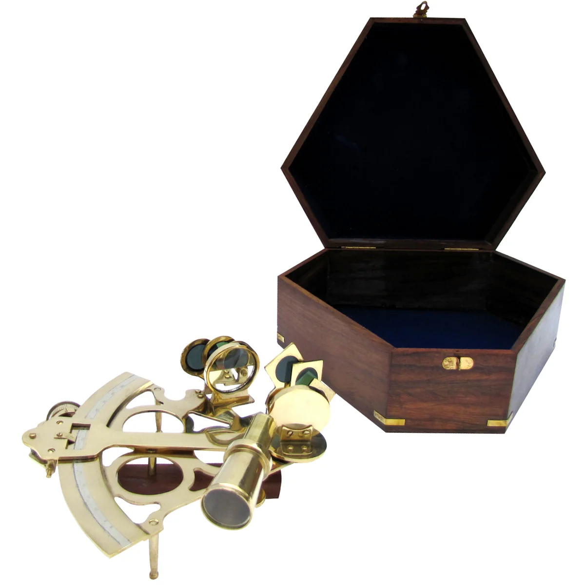 Antique Reproduction Maritime Navigation Sextant w/ Wood Box - Image 4