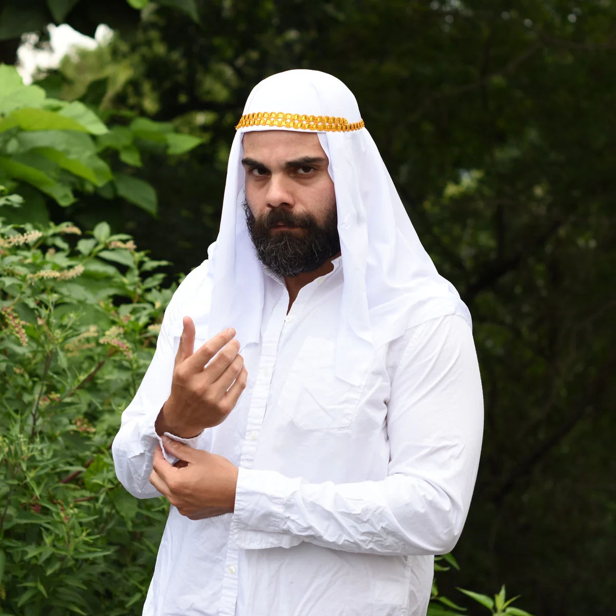 Arabian Sheik Wrap White Hat Head Scarf Prince Headpiece Halloween Party Costume - Image 4
