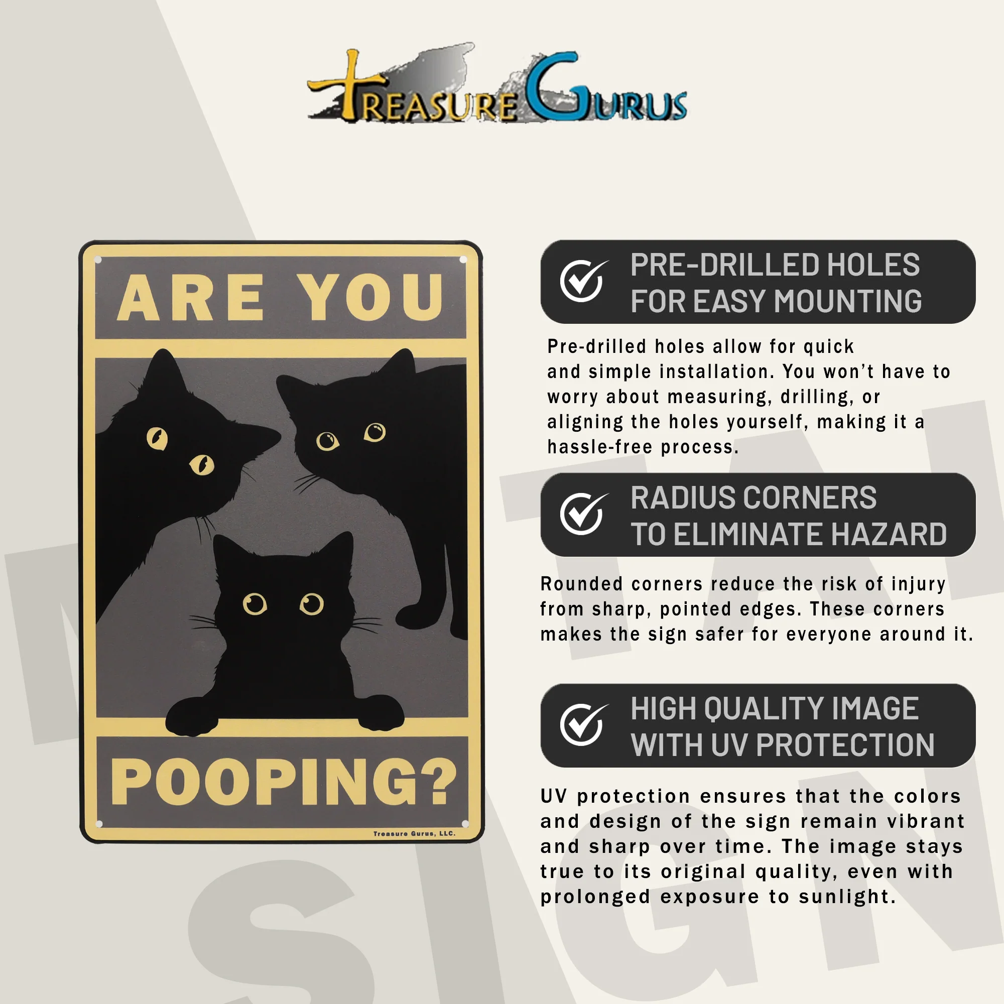 Are You Pooping Cats Restroom Sign Wall Art Vintage Black Poster Gifts Cat Lover - Image 3