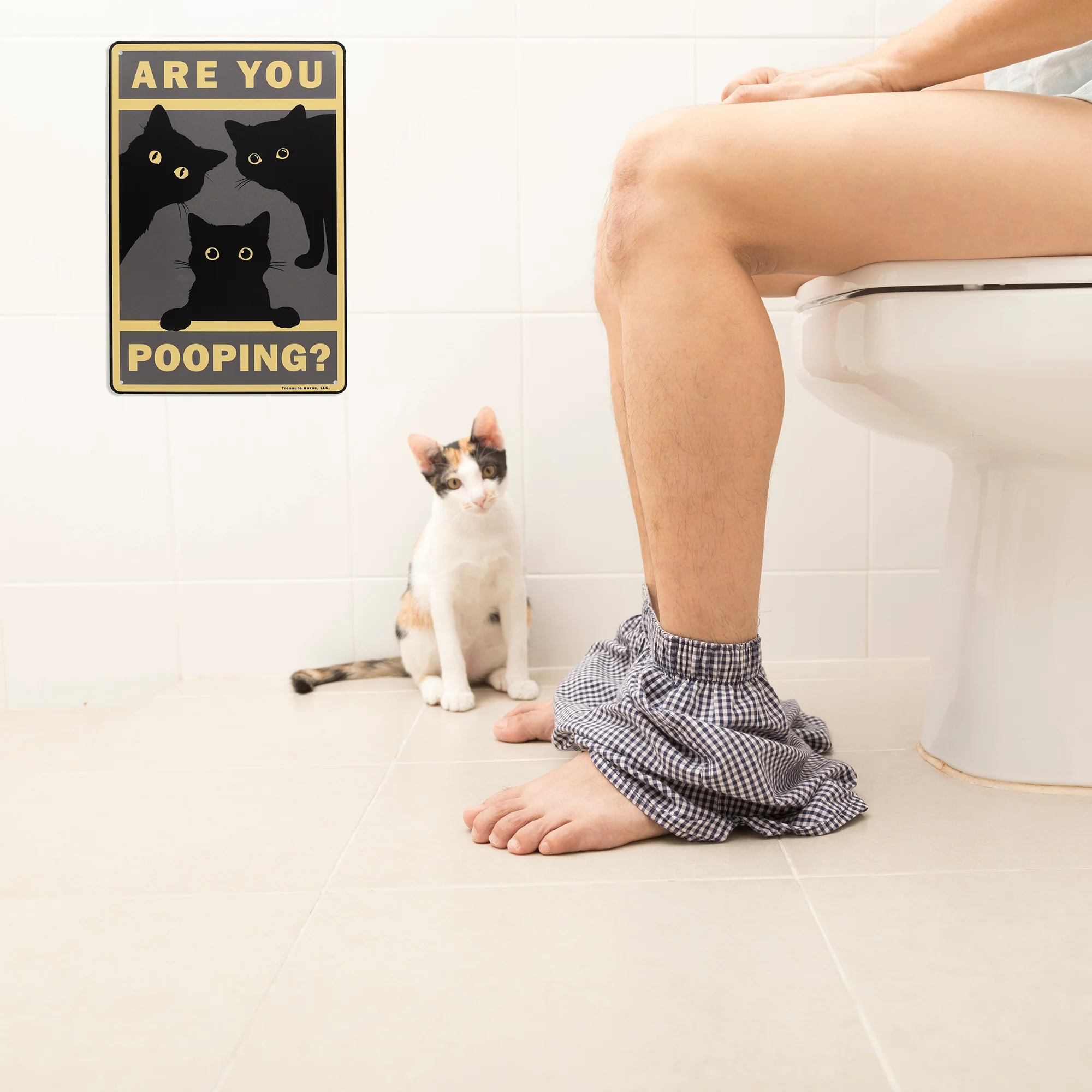 Are You Pooping Cats Restroom Sign Wall Art Vintage Black Poster Gifts Cat Lover - Image 6