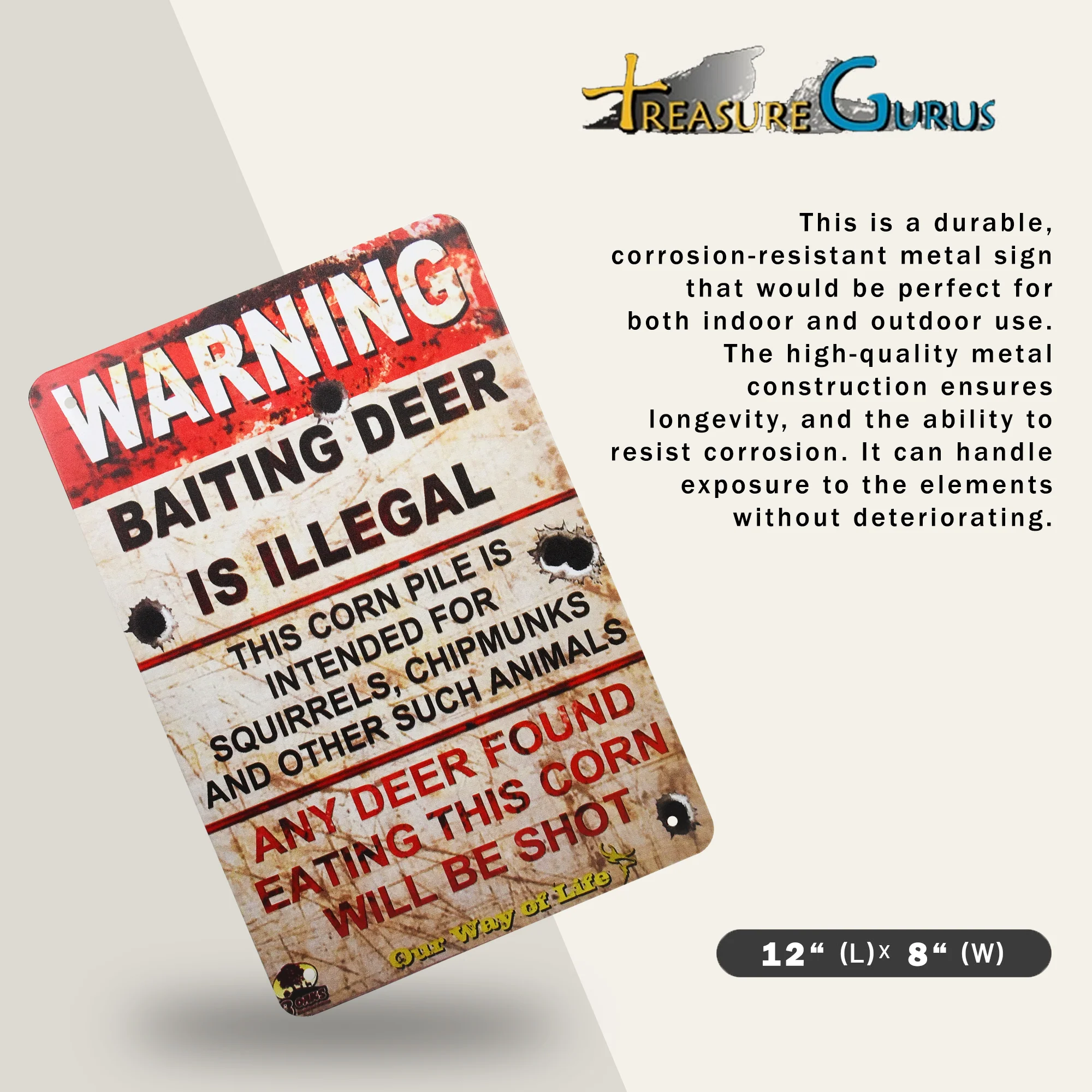 Warning Baiting Deer Corn Illegal Funny Sign Hunting Cabin Man Cave Wall Decor - Image 2