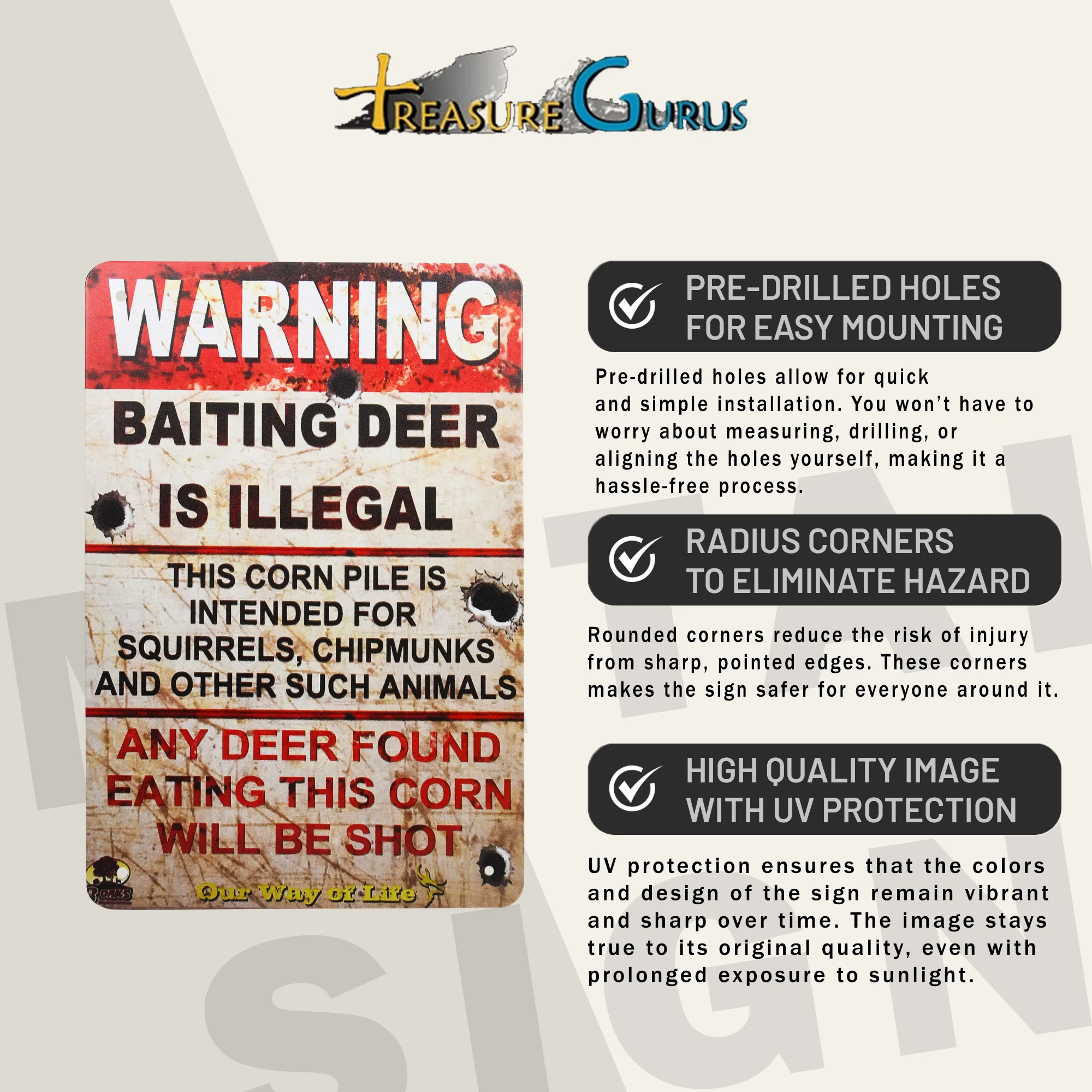 Warning Baiting Deer Corn Illegal Funny Sign Hunting Cabin Man Cave Wall Decor - Image 3