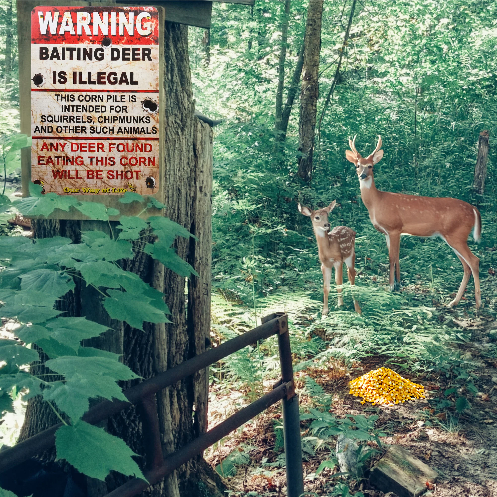 Warning Baiting Deer Corn Illegal Funny Sign Hunting Cabin Man Cave Wall Decor - Image 6