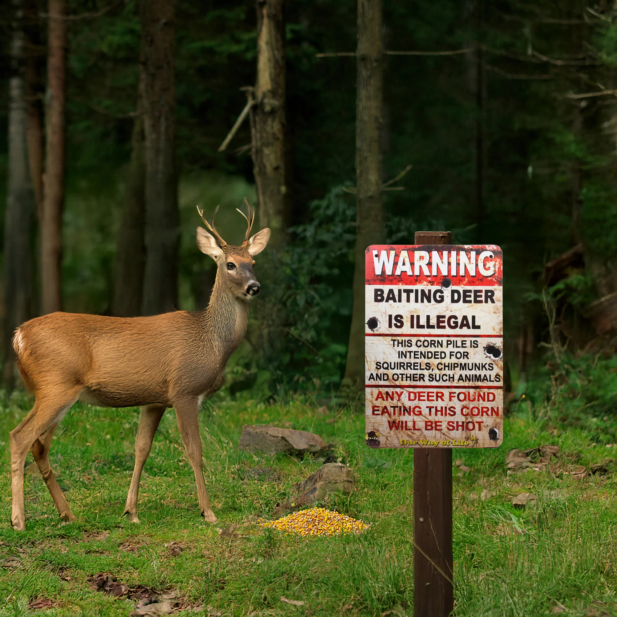 Warning Baiting Deer Corn Illegal Funny Sign Hunting Cabin Man Cave Wall Decor - Image 7