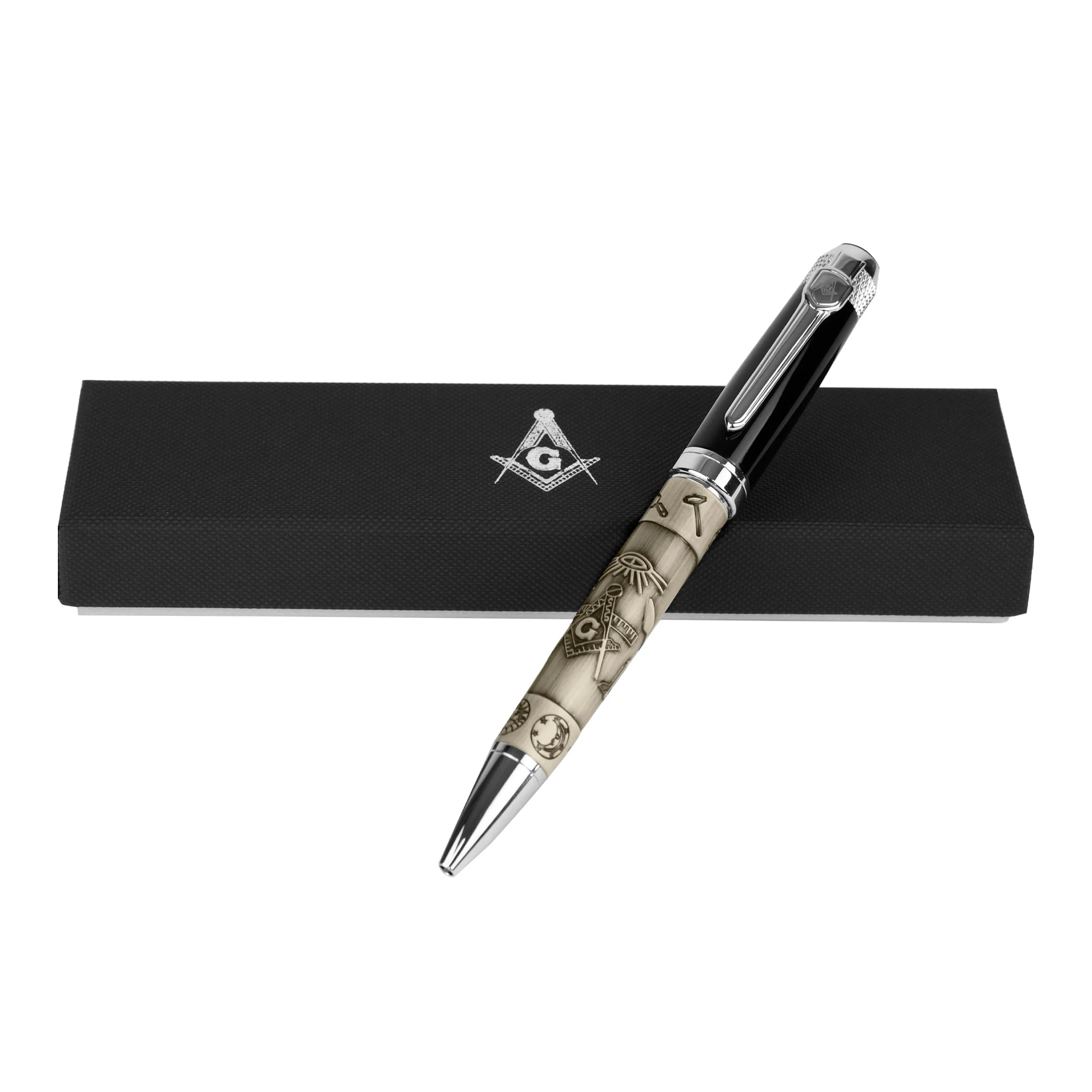 Ballpoint Masonic Writing Pen Gift Set for Men with Compass Symbol Free Mason