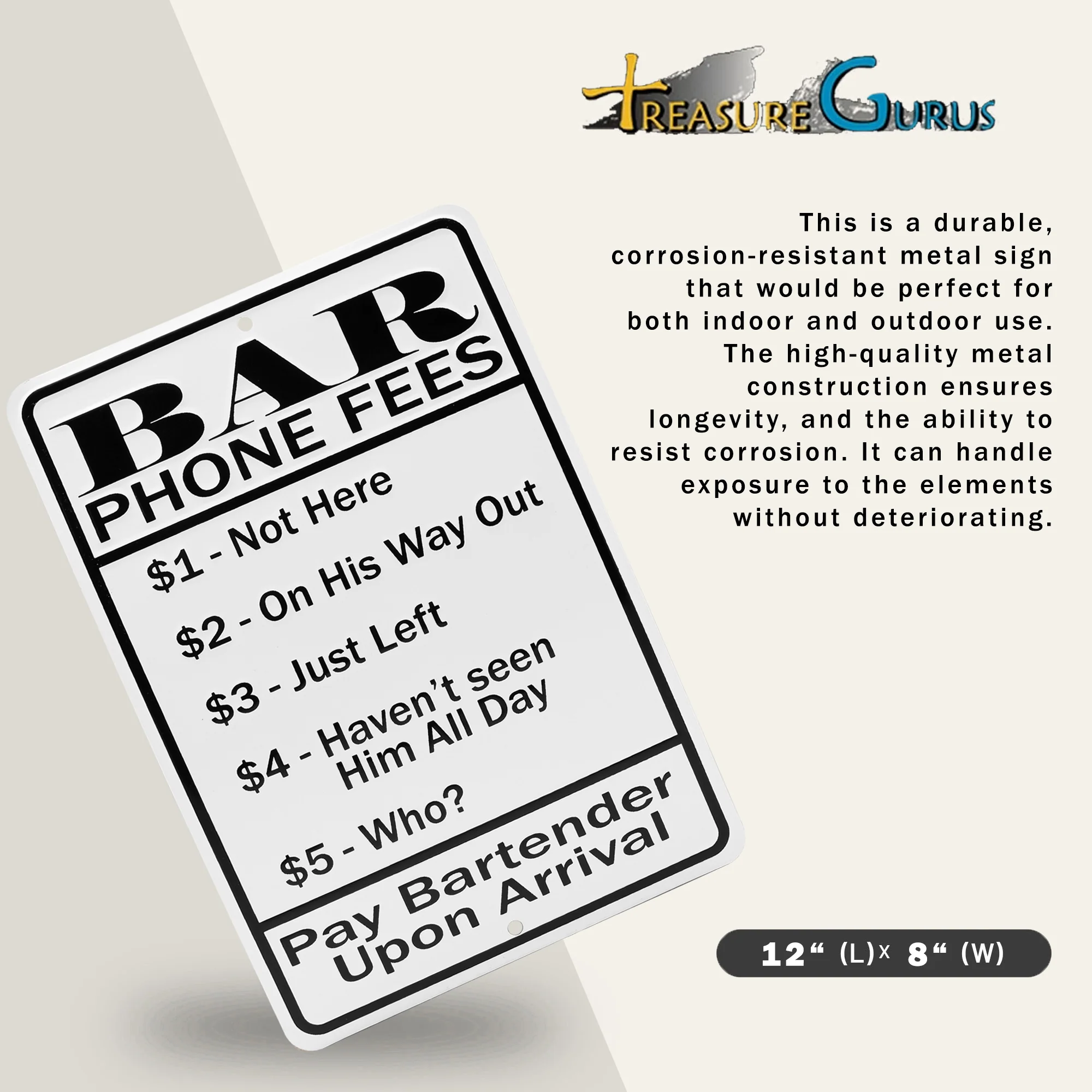 Bar Phone Fees Funny Metal Wall Art for Man Cave Garage Basement Dorm Room Decor - Image 2