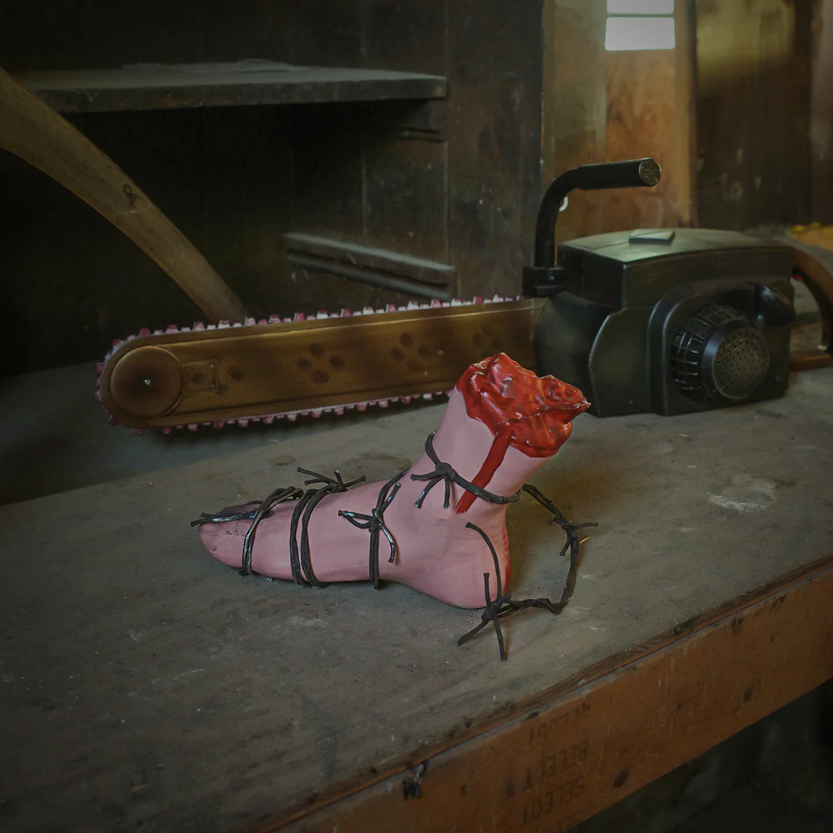 Barbed Wire Severed Limb Foot Bloody Halloween Decor Haunted Horror House Prop - Image 2